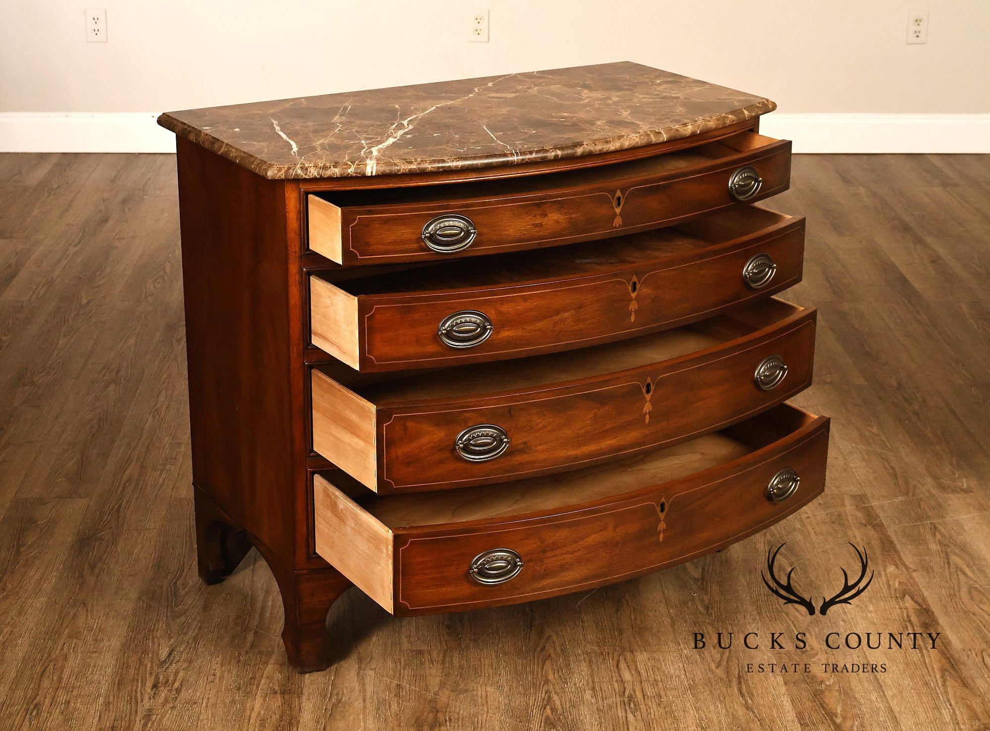 Drexel Heritage Covington Park Pair Of Mahogany Marble Top Bachelor Chests