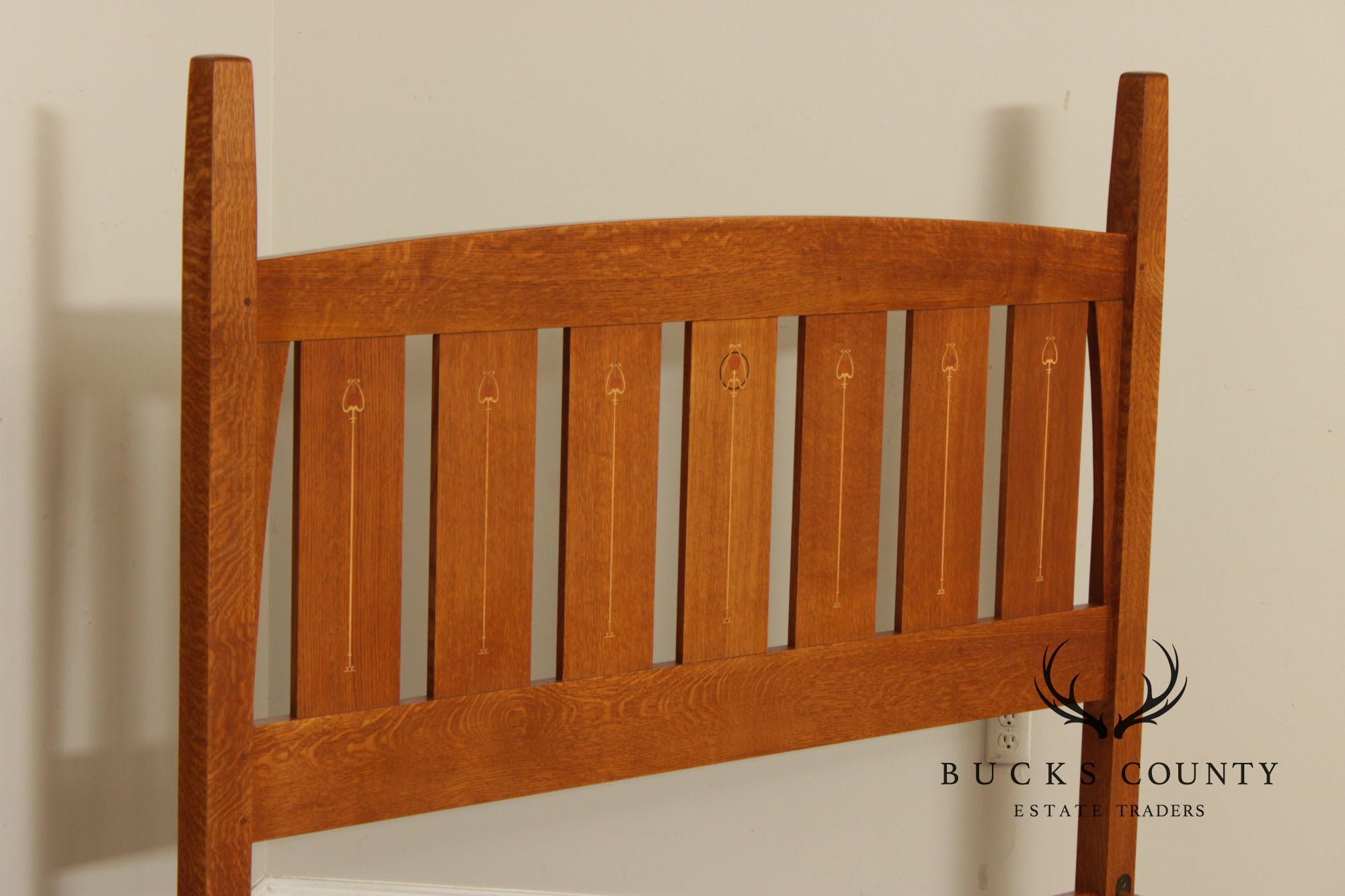 Stickley Mission Collection Harvey Ellis Inlaid Oak Queen Bed