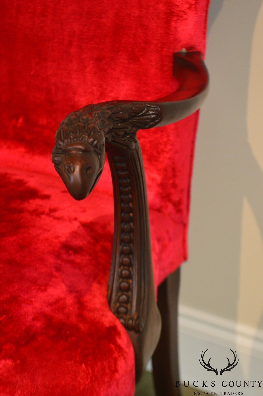 George II Style Antique Vintage Ball & Claw Carved Mahogany Arm Chair with Eagle