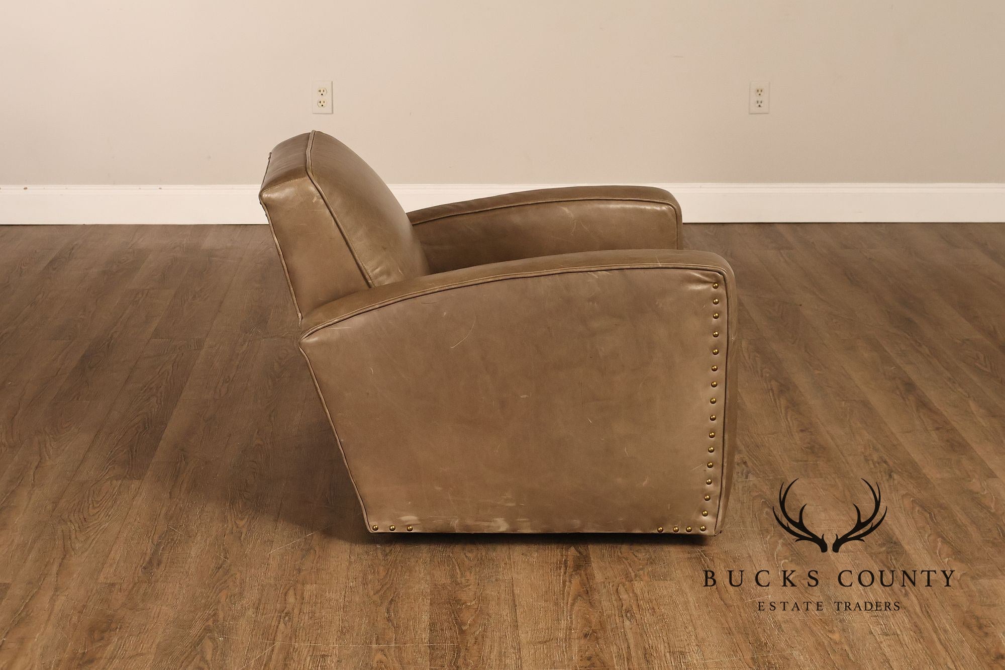 Restoration Hardware Pair Of Leather Swivel Club Chairs