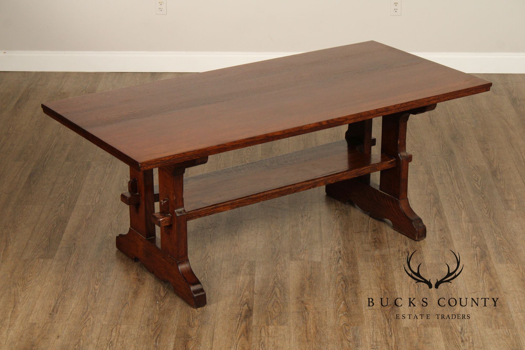 L. & J. G. Stickley Antique Mission Oak Large Trestle Table