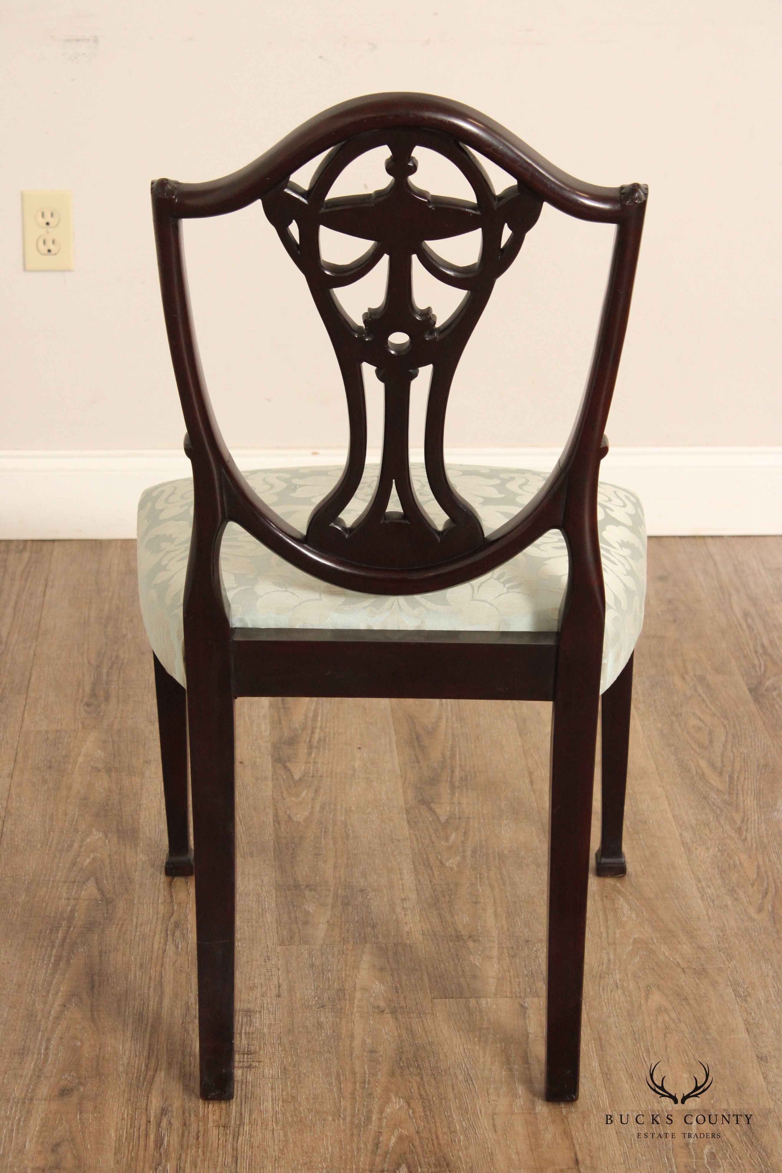 Hepplewhite Style Pair of Mahogany Shield-Back Side Chairs