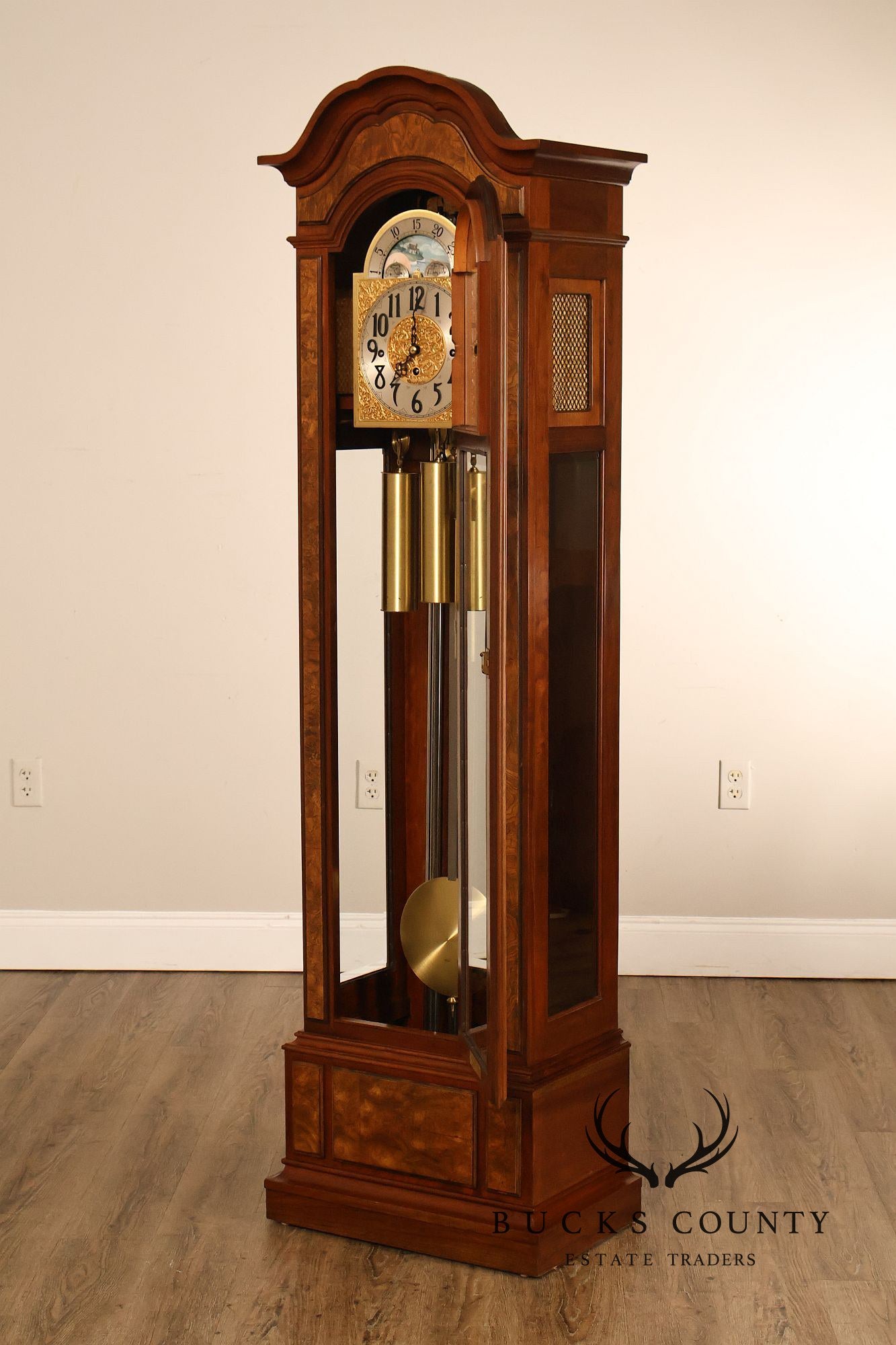 Herschede Burl Wood Five Tube Grandfather Clock
