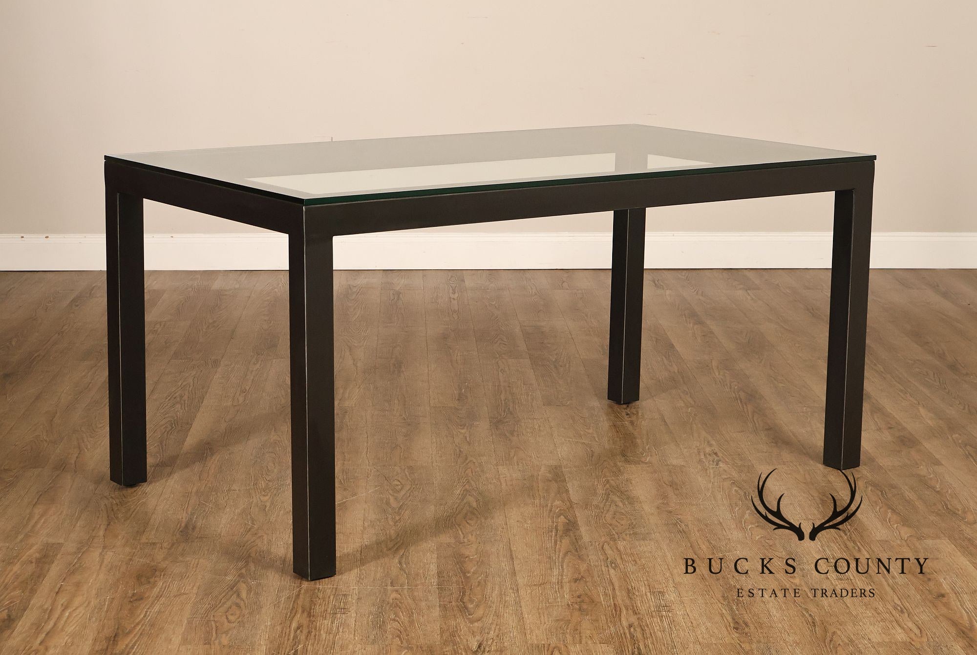 Mitchell Gold + Bob Williams Modern Parsons Style Glass Top Dining Table