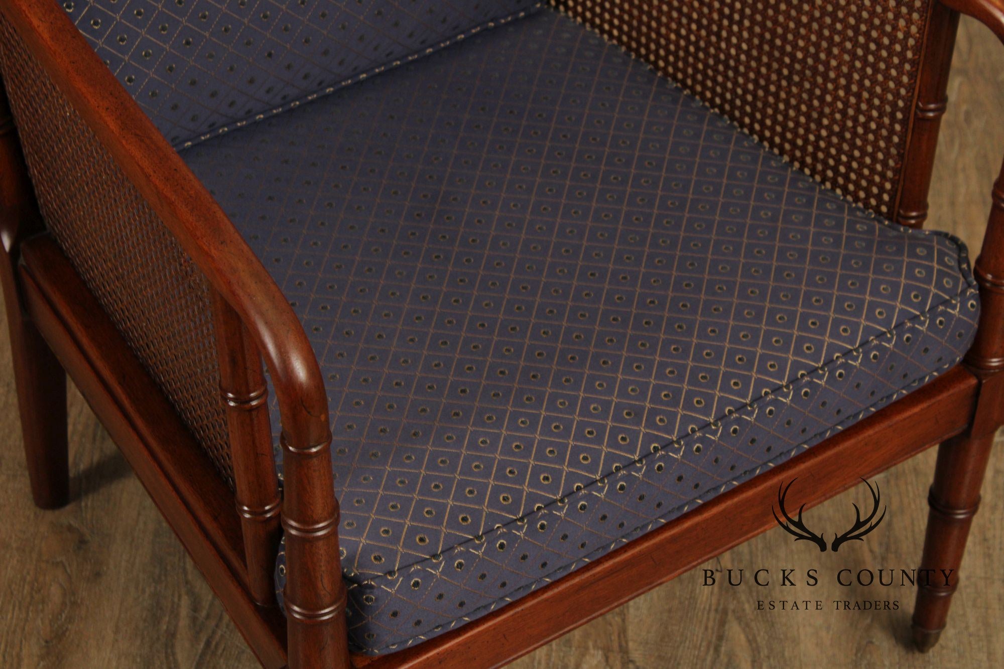 Hickory Chair Faux Bamboo and Caned Armchair and Ottoman