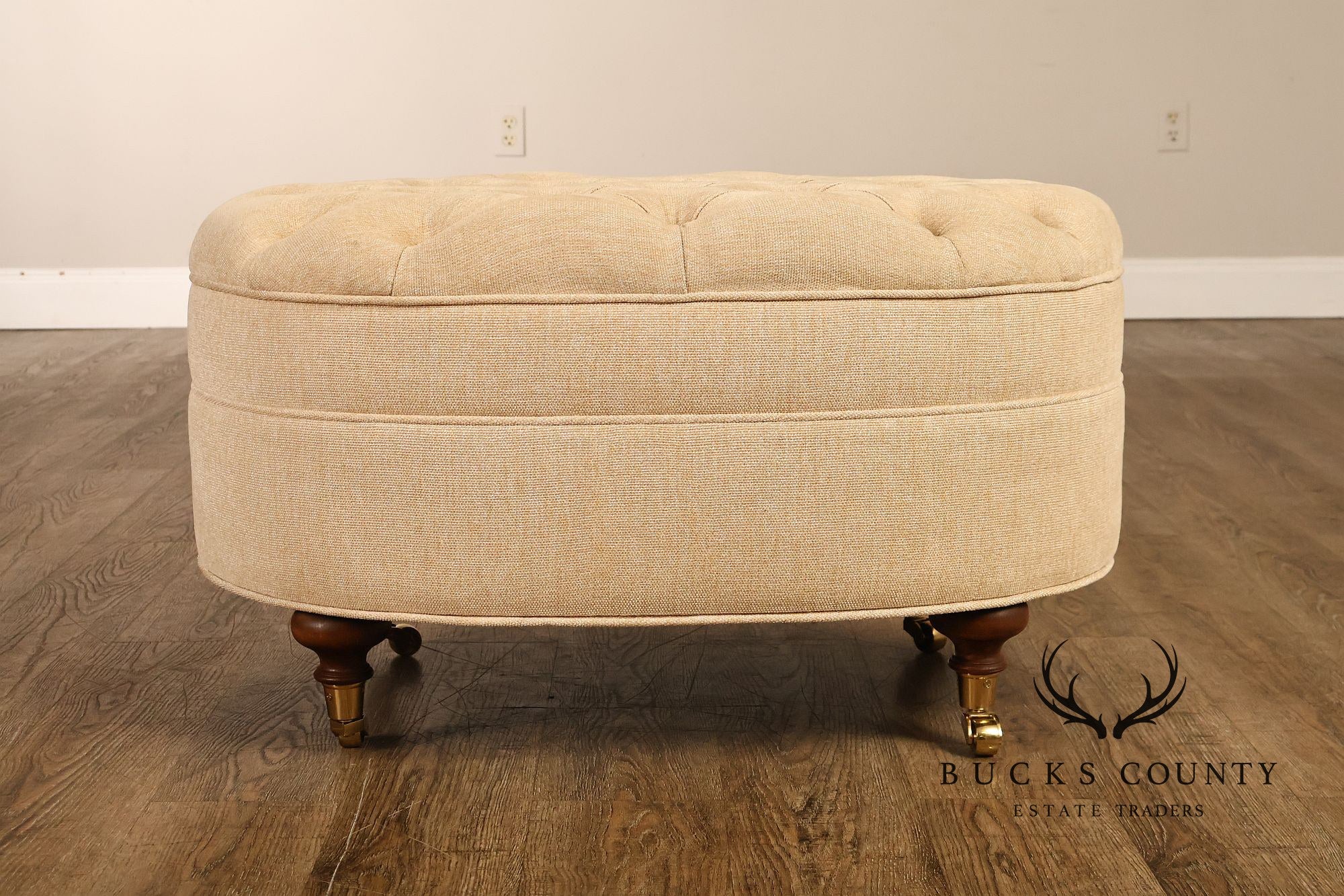Traditional Tufted Upholstered Oval Ottoman