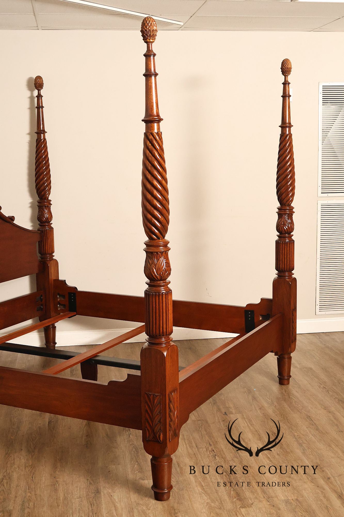 Colonial Revival Carved Mahogany King Size Four Poster Bed