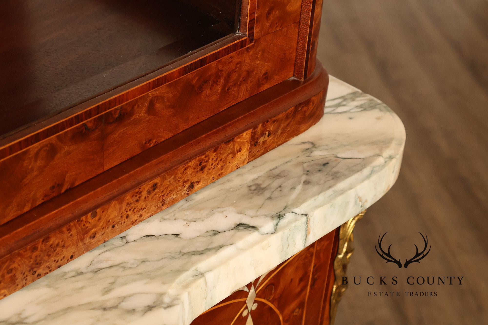 French Belle Époque Art Nouveau Burled Walnut Marble Top Sideboard With Display Cabinets