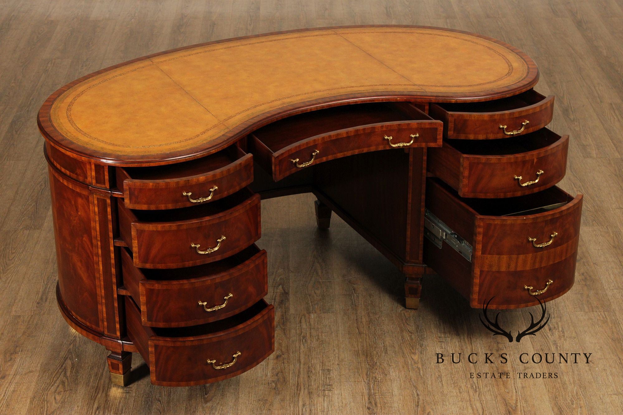 Maitland Smith Regency Style Mahogany Leather Top Kidney Desk