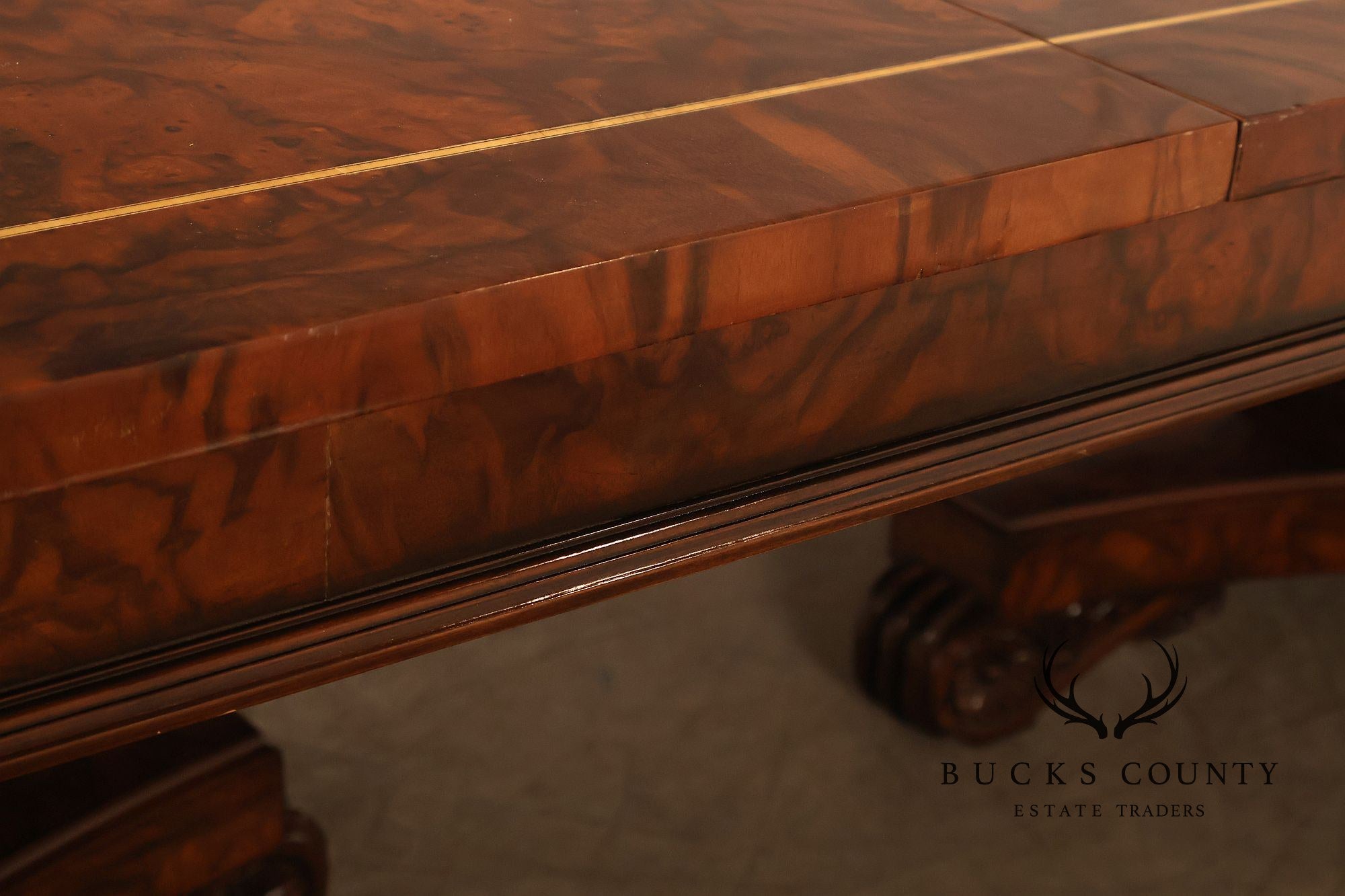 Custom Regency Style Burl Walnut Double Pedestal 12' Dining Table