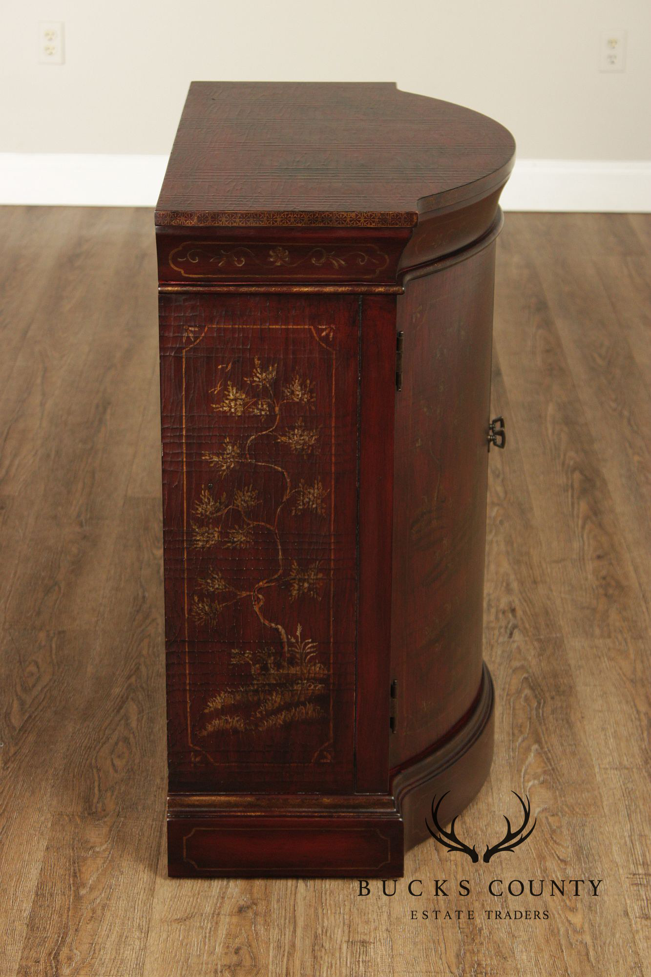Ethan Allen Chinoiserie Decorated Demilune Cabinet