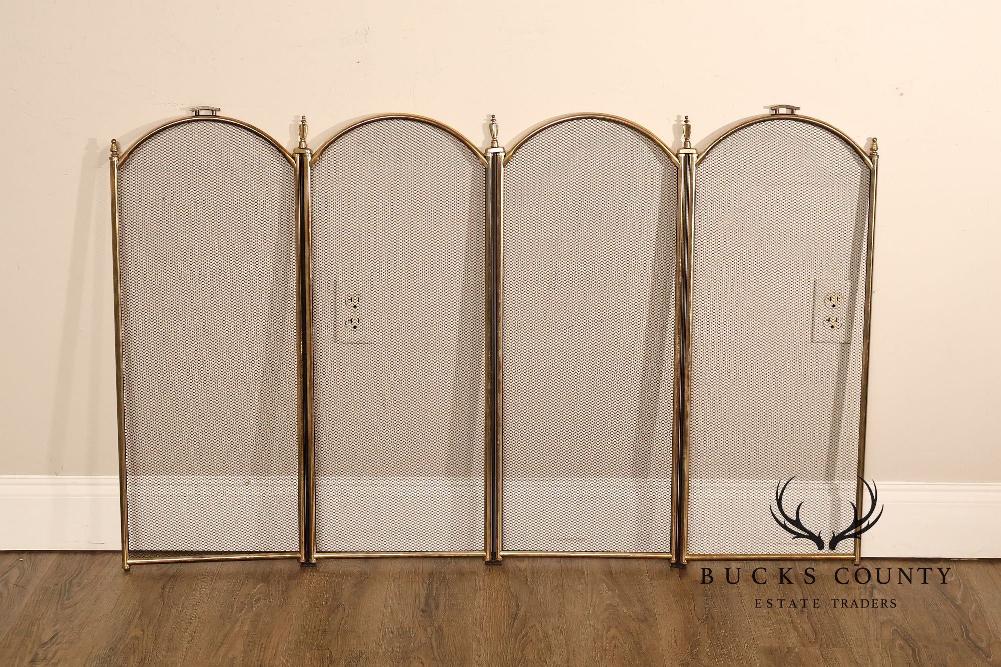 Vintage Brass Four-Panel Folding Fireplace Screen