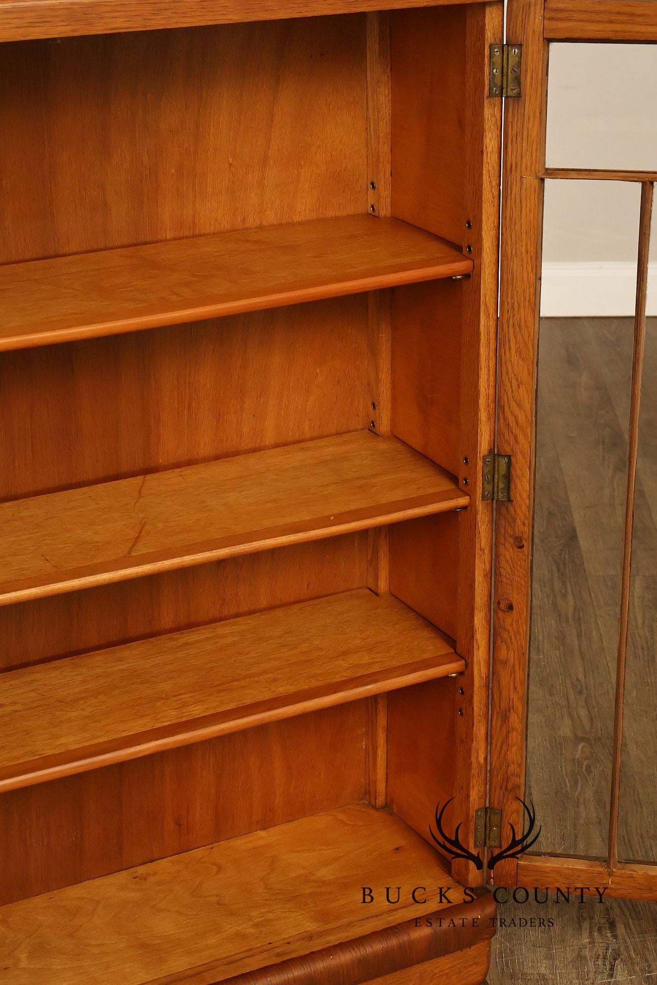 Antique Arts And Crafts Glass Door Oak Bookcase
