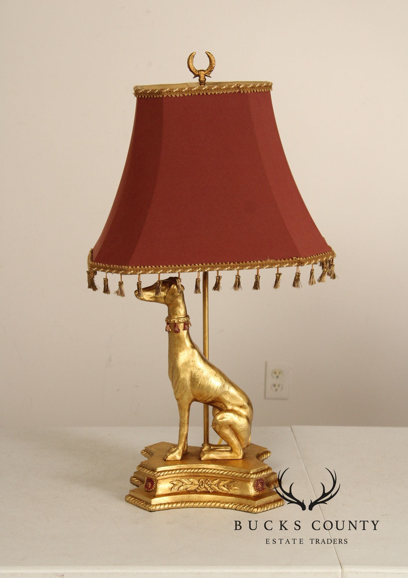Egyptian Revival Pair Of Gilt Greyhound Table Lamps