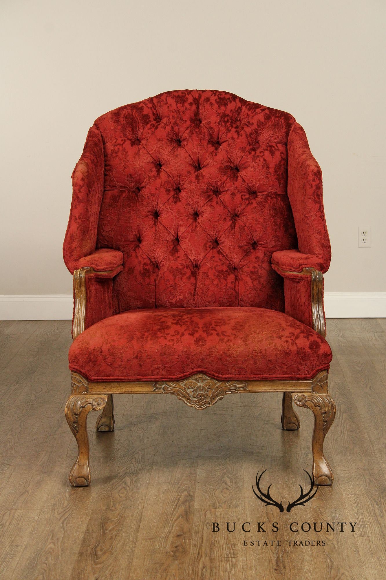Georgian Style Pair of Wingback Armchairs and Ottoman