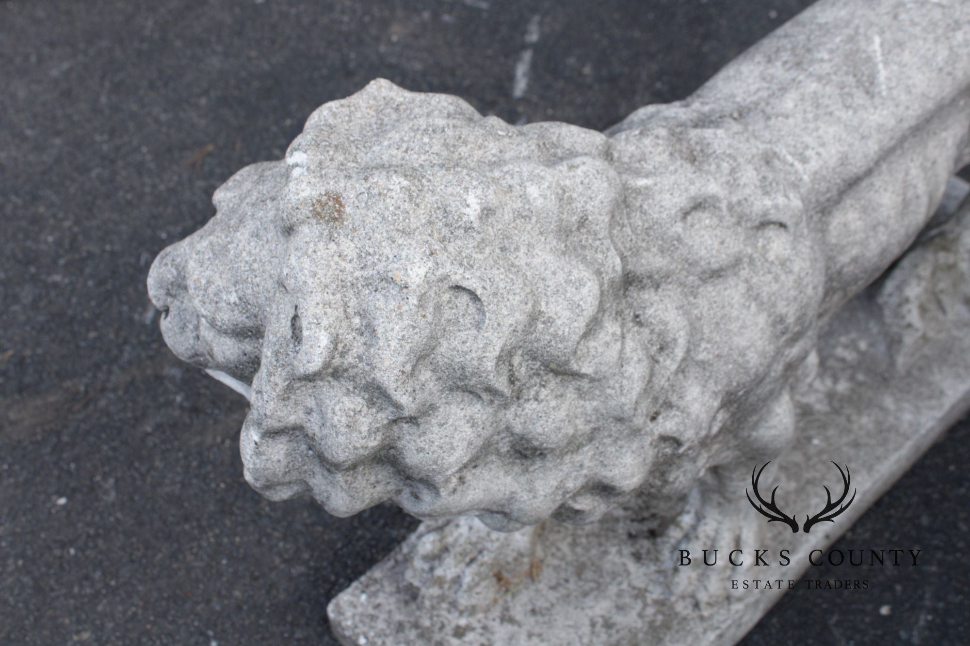 Vintage Pair Of Cast Stone Standing Lion Garden Statues
