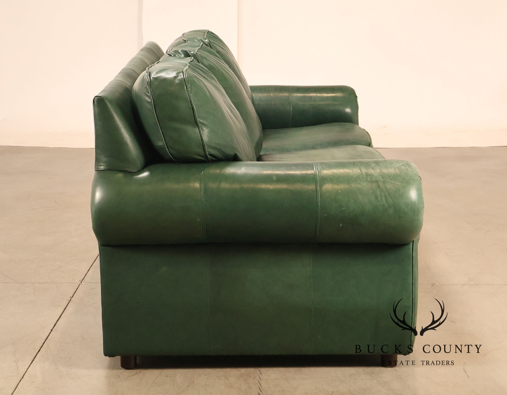 Ethan Allen Green Leather Sofa
