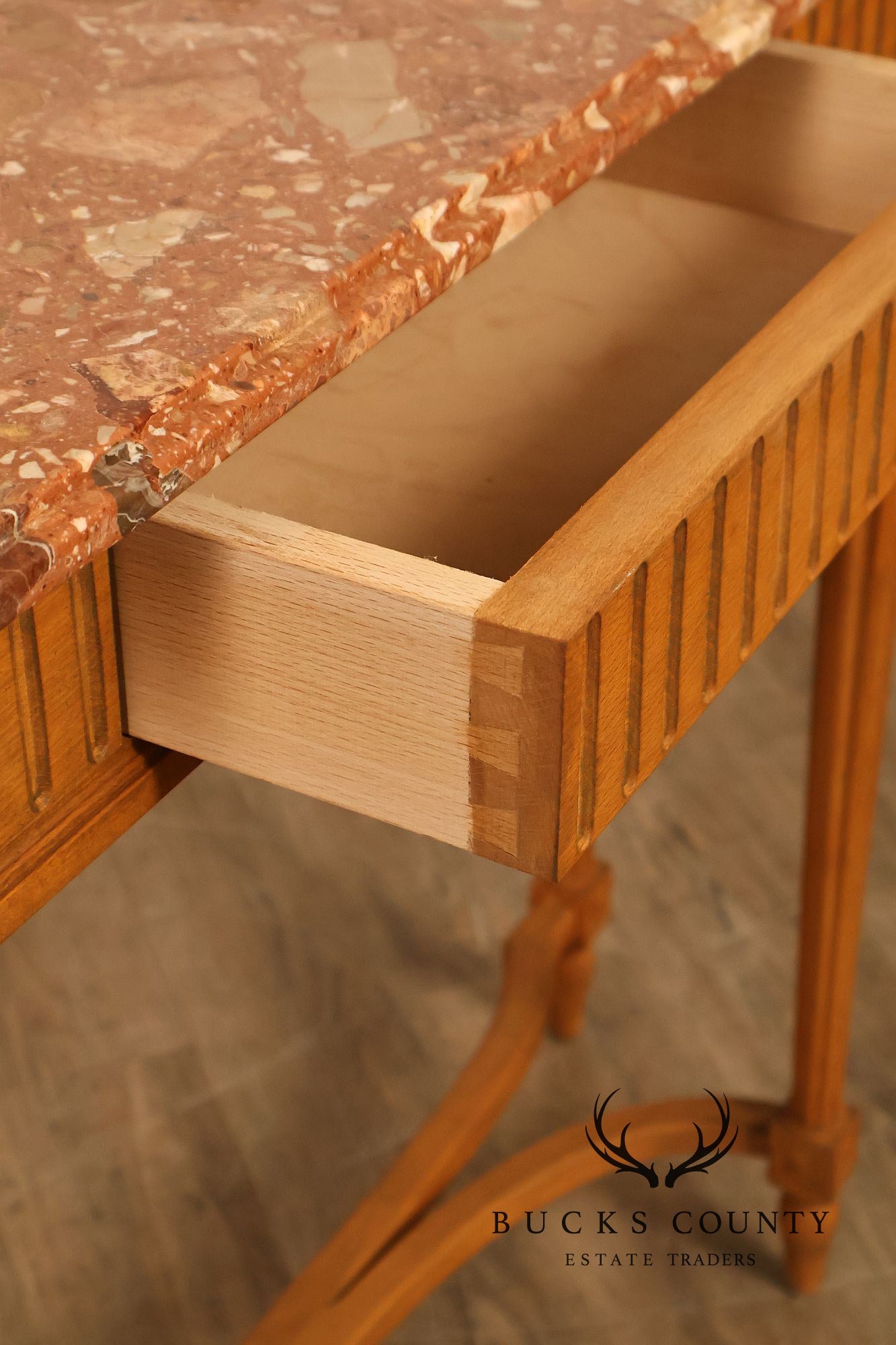 French Louis XVI Style Marble Top Narrow Console