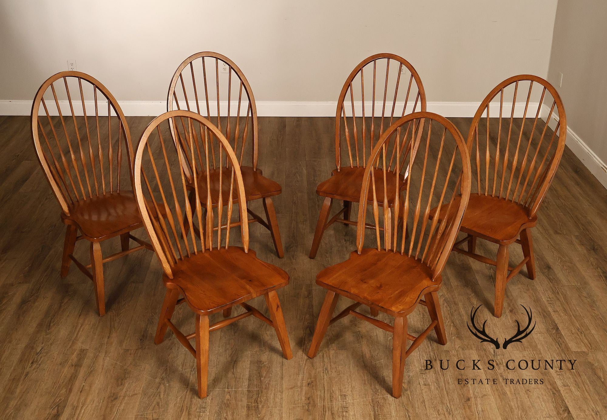 Broyhill Attic Heirlooms Set Of 6 Windsor Style Oak Hoop Back Dining Side Chairs