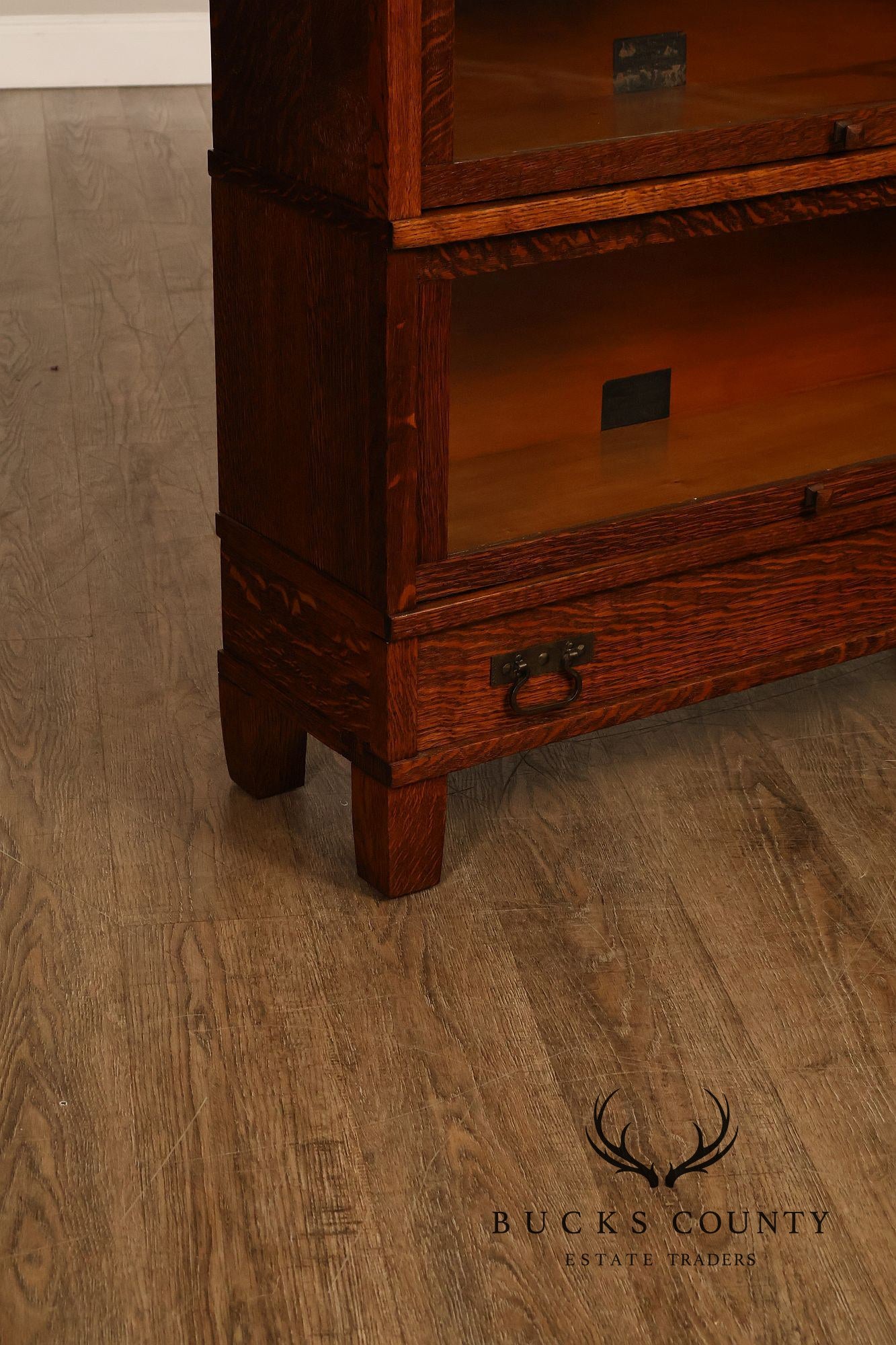 Antique Globe Wernicke Mission Oak Three Stack Barrister Bookcase With Base Drawer