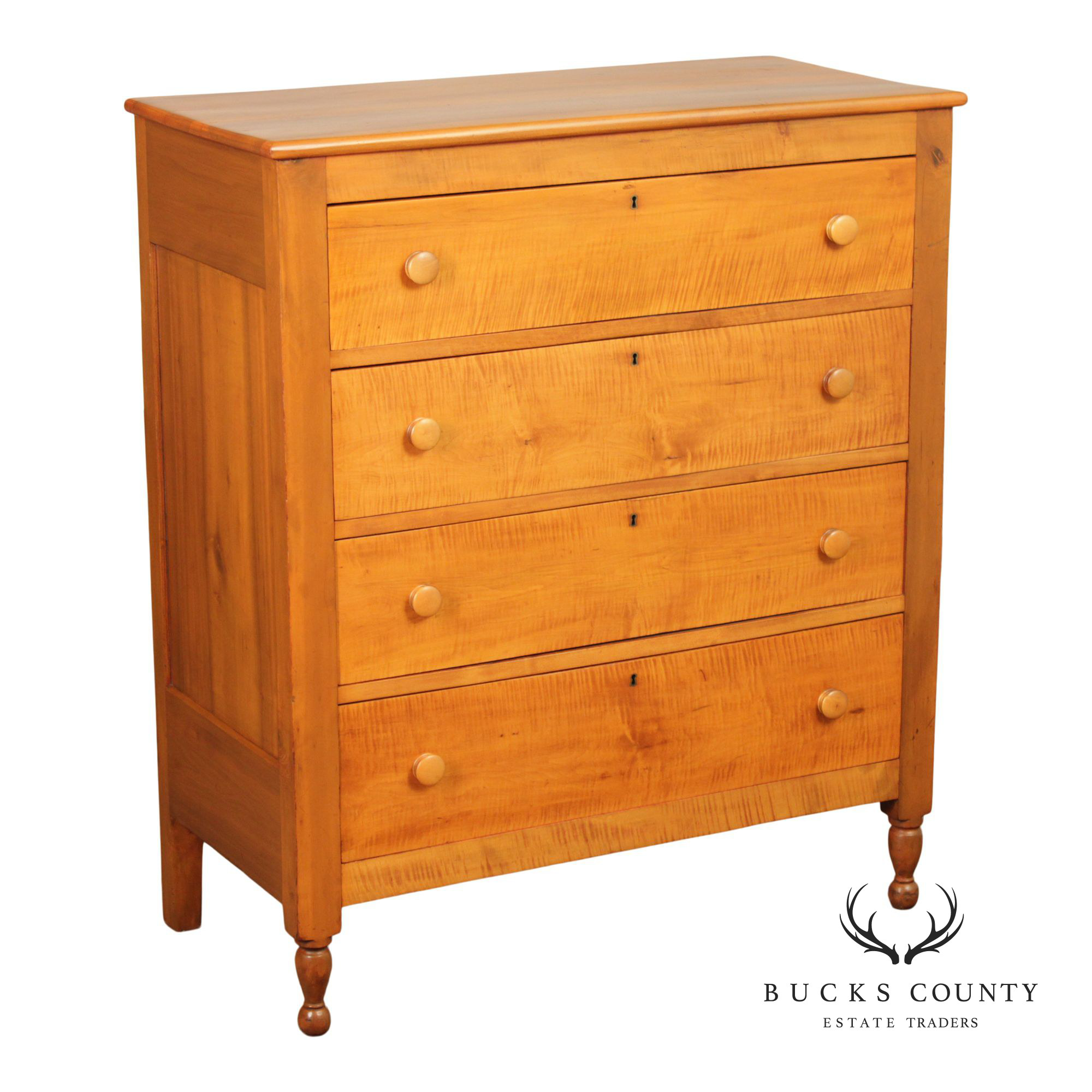 Antique Tiger Maple And Poplar Sheraton Chest Of Drawers