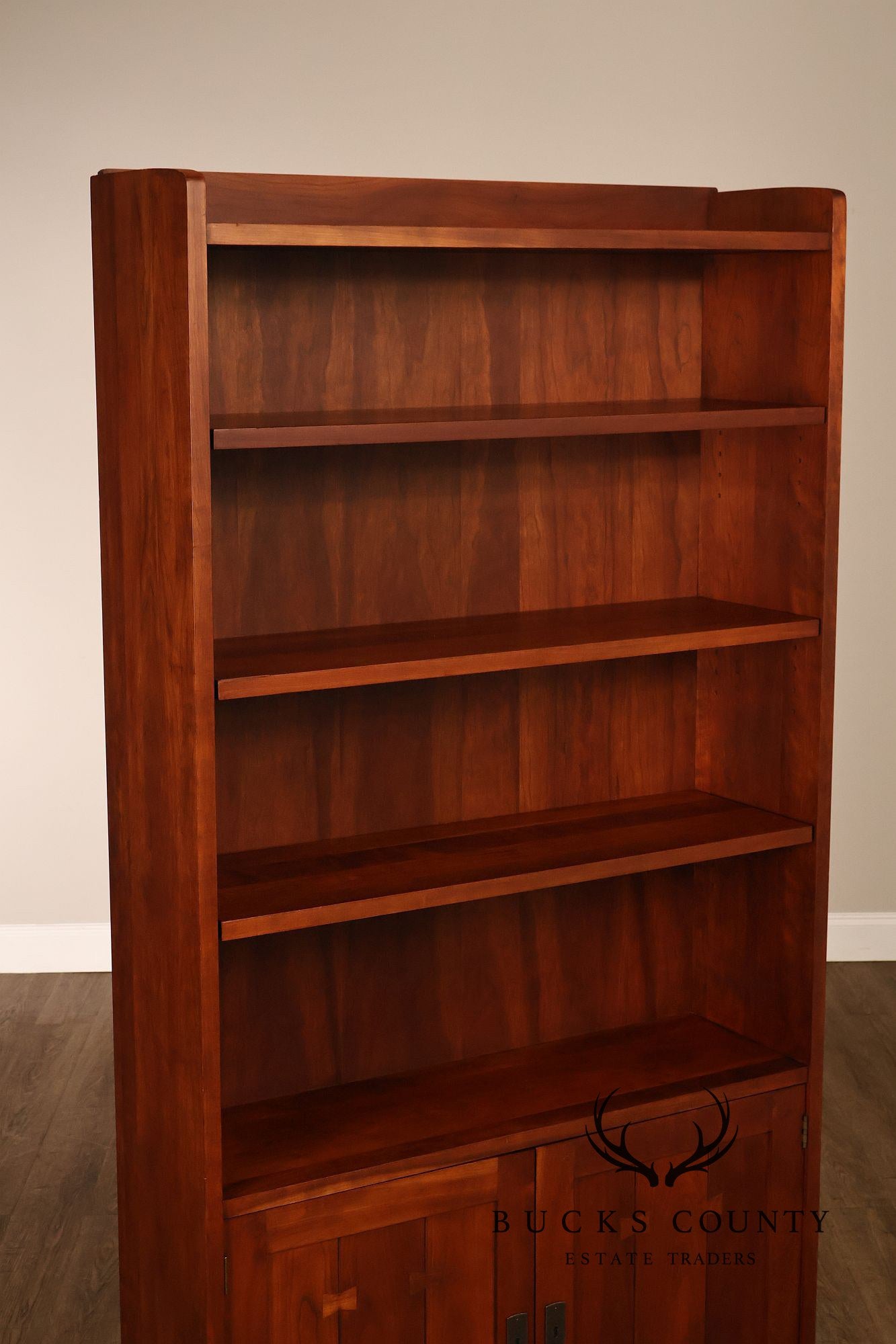 Stickley Mission Style Cherry Open Bookcase With Lower Cabinet