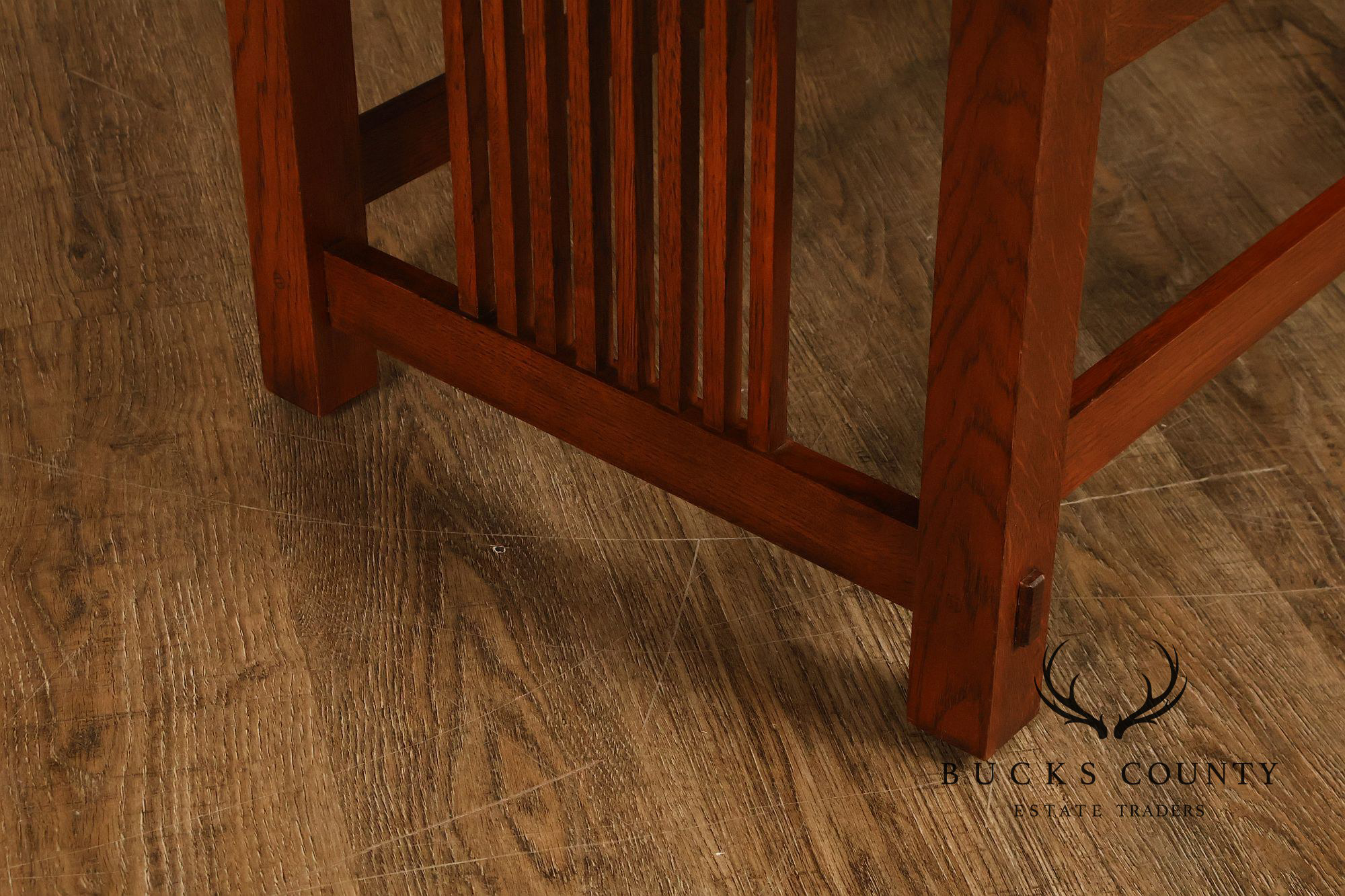 Stickley Mission Collection Oak Spindle Bench With Upholstered Seat