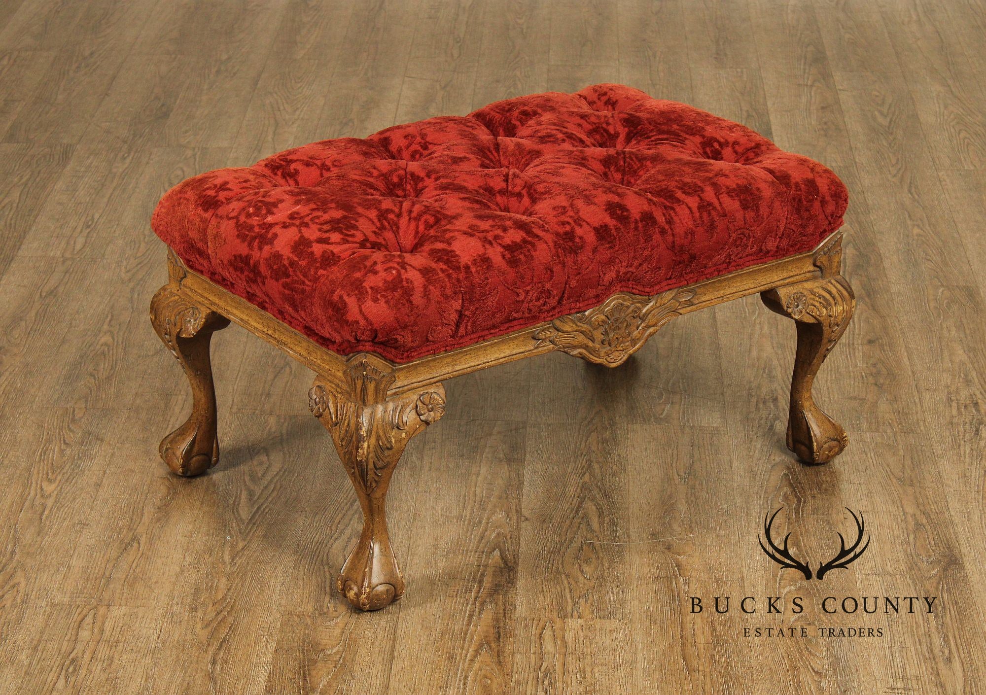 Georgian Style Pair of Wingback Armchairs and Ottoman
