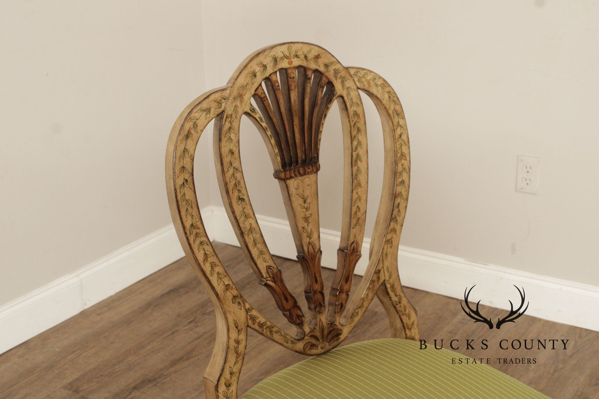 Lane Hepplewhite Style Paint Decorated Shied Back Side Chair