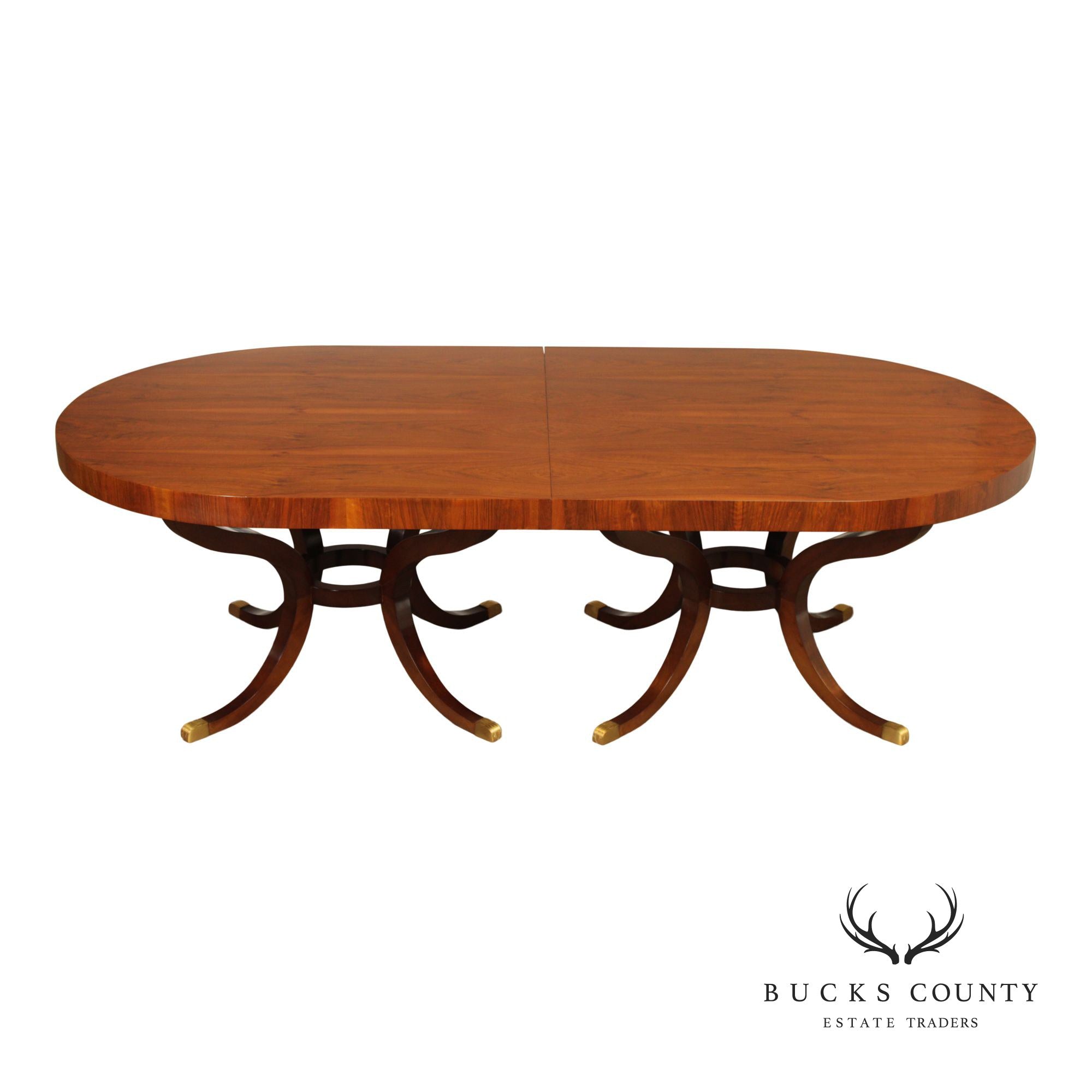 Acanto Luxury Furniture French Art Deco Style Oval Walnut Extendable Dining Table