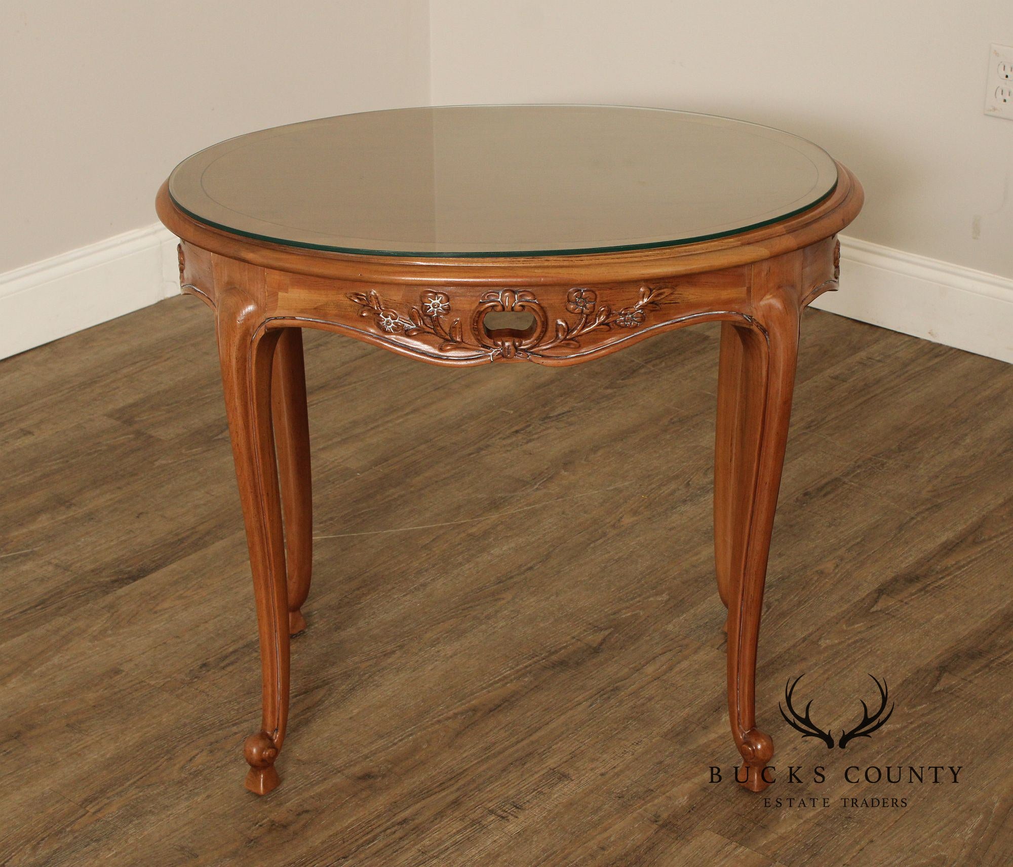 French Louis XV Style Glass Top Side Table