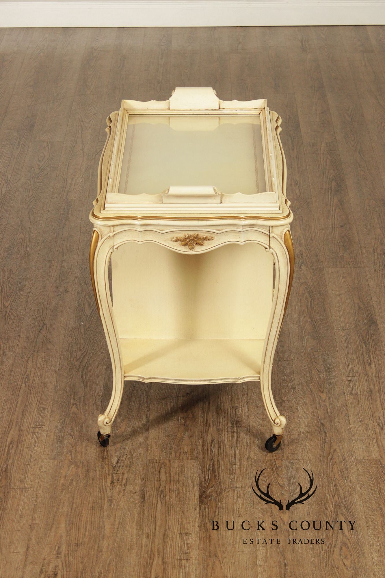 French Provincial Style Vintage Painted Tray Top Bar Cart