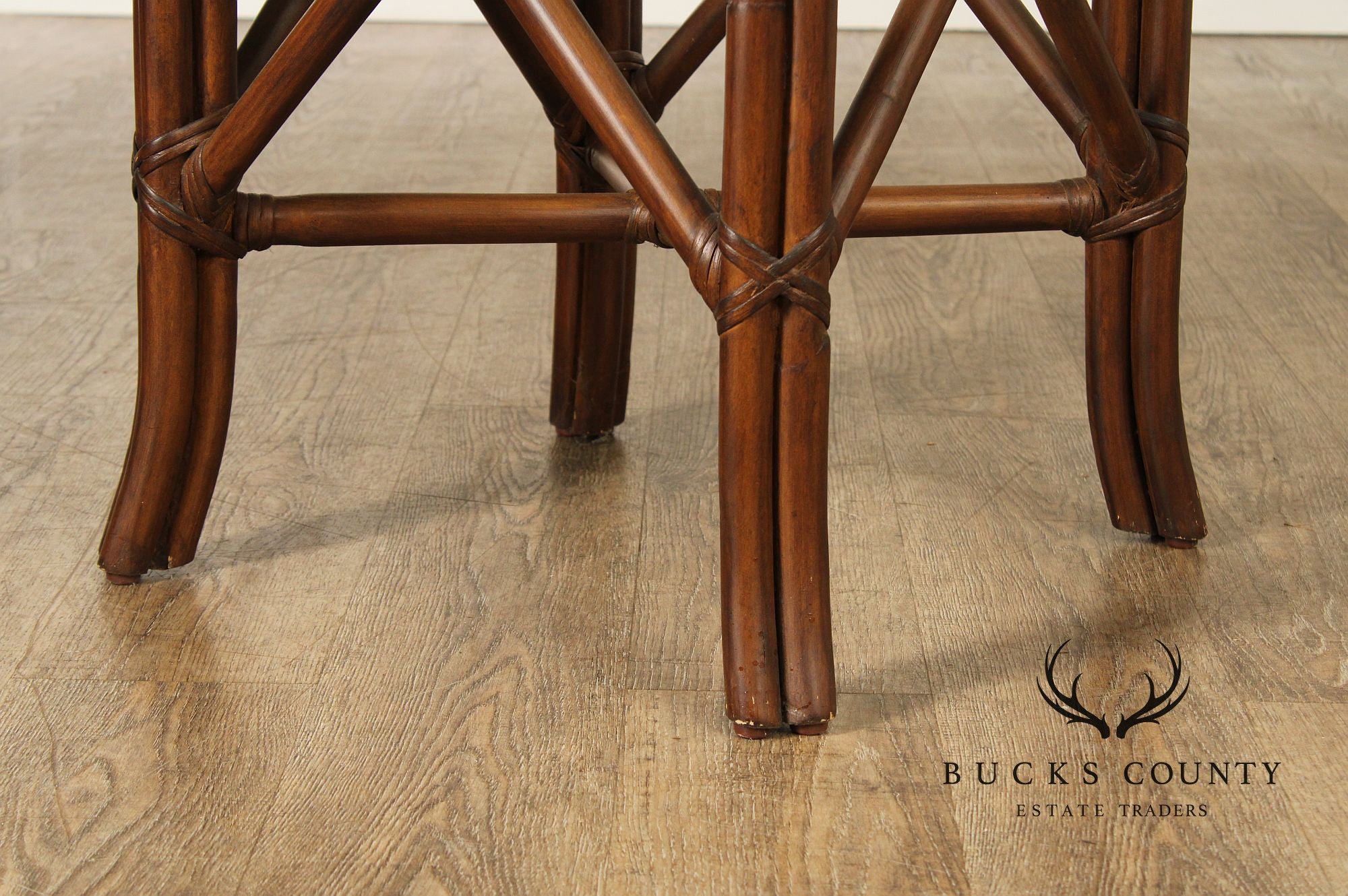 Hollywood Regency Round Glass Top Rattan Dining Table