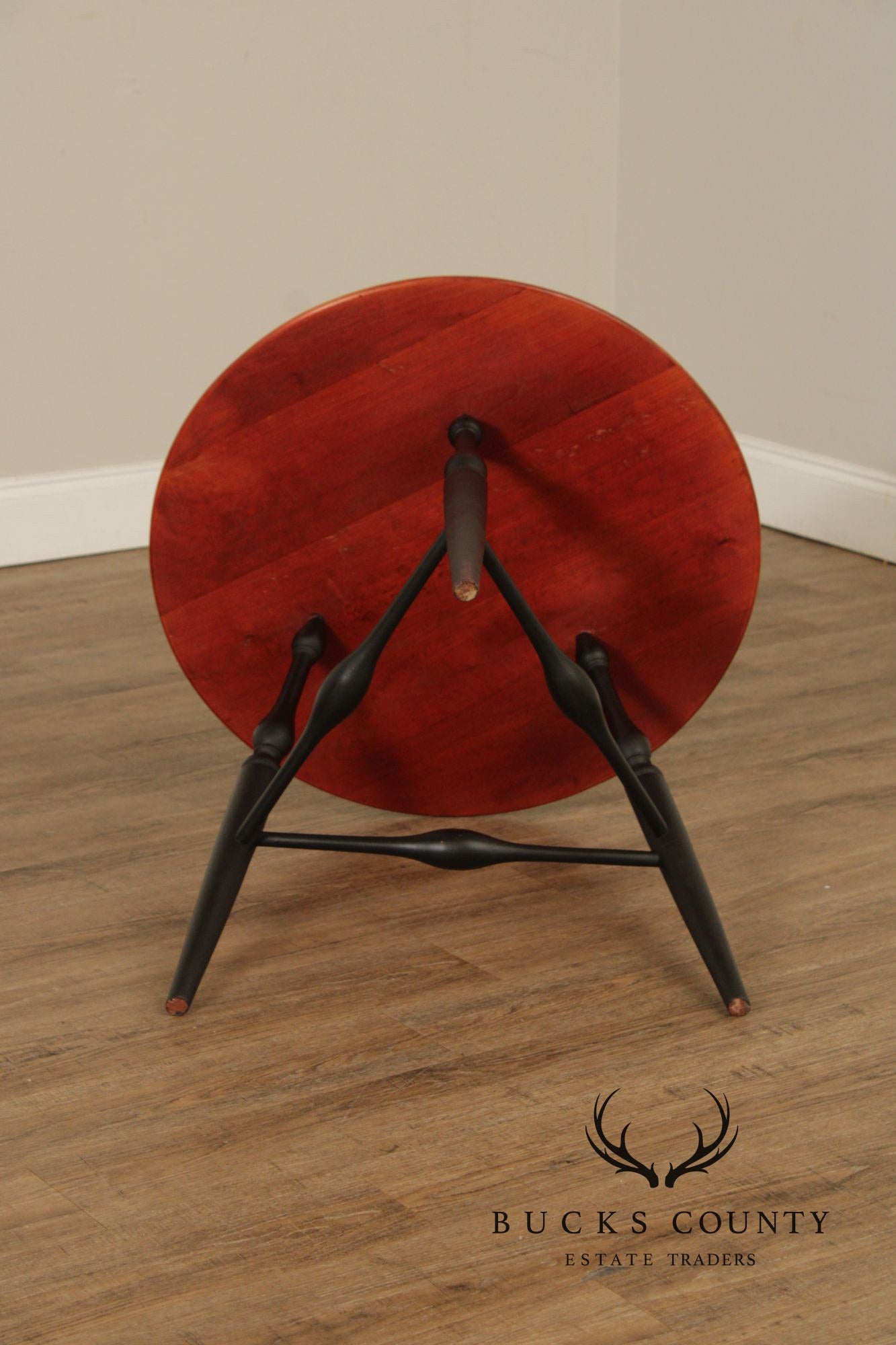 Custom Crafted Windsor Style Round Cherry and Ebonized Maple Side Table