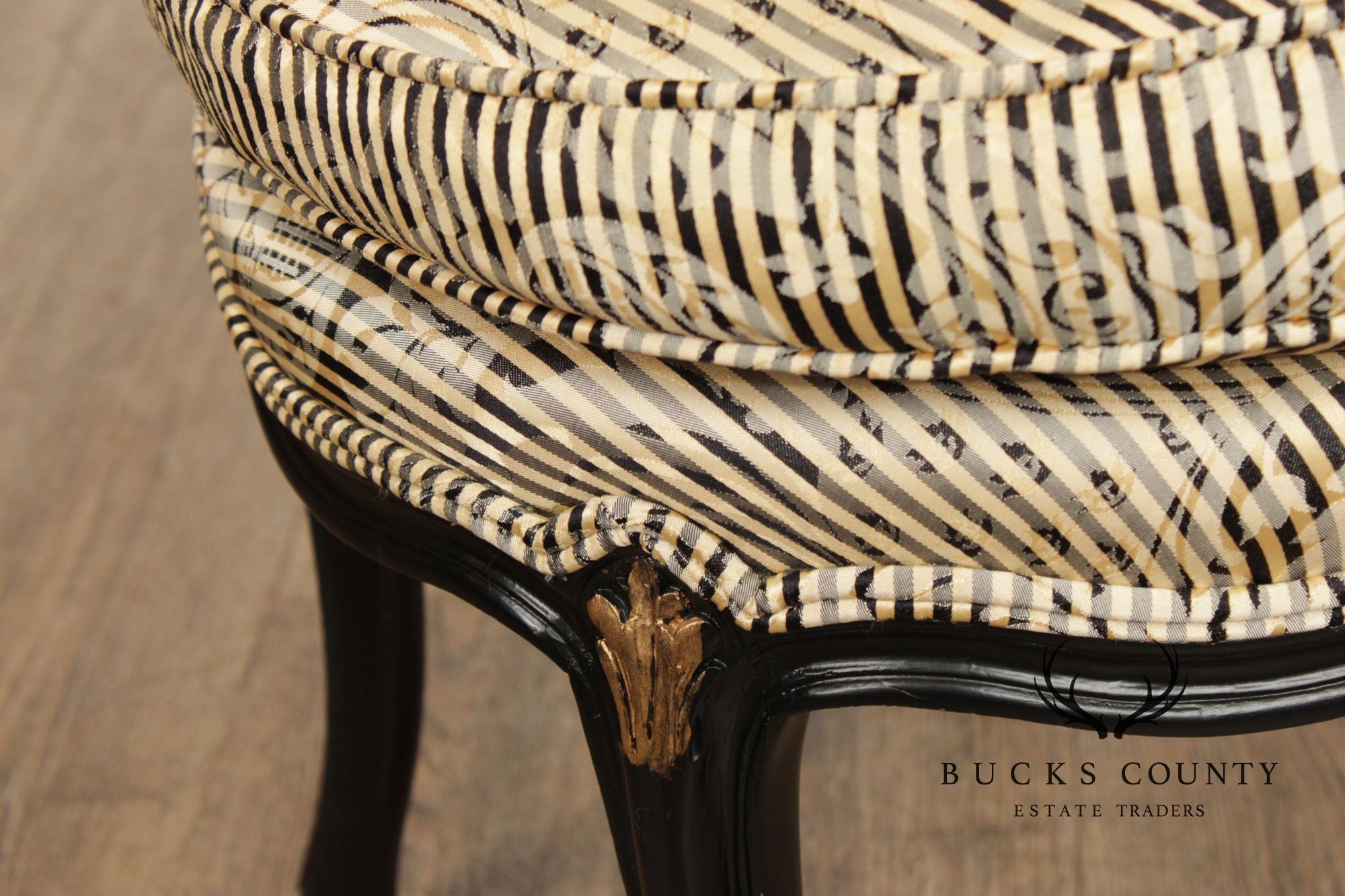 Italian Rococo Style Pair of Ebonized and Partial Gilt Side Chairs