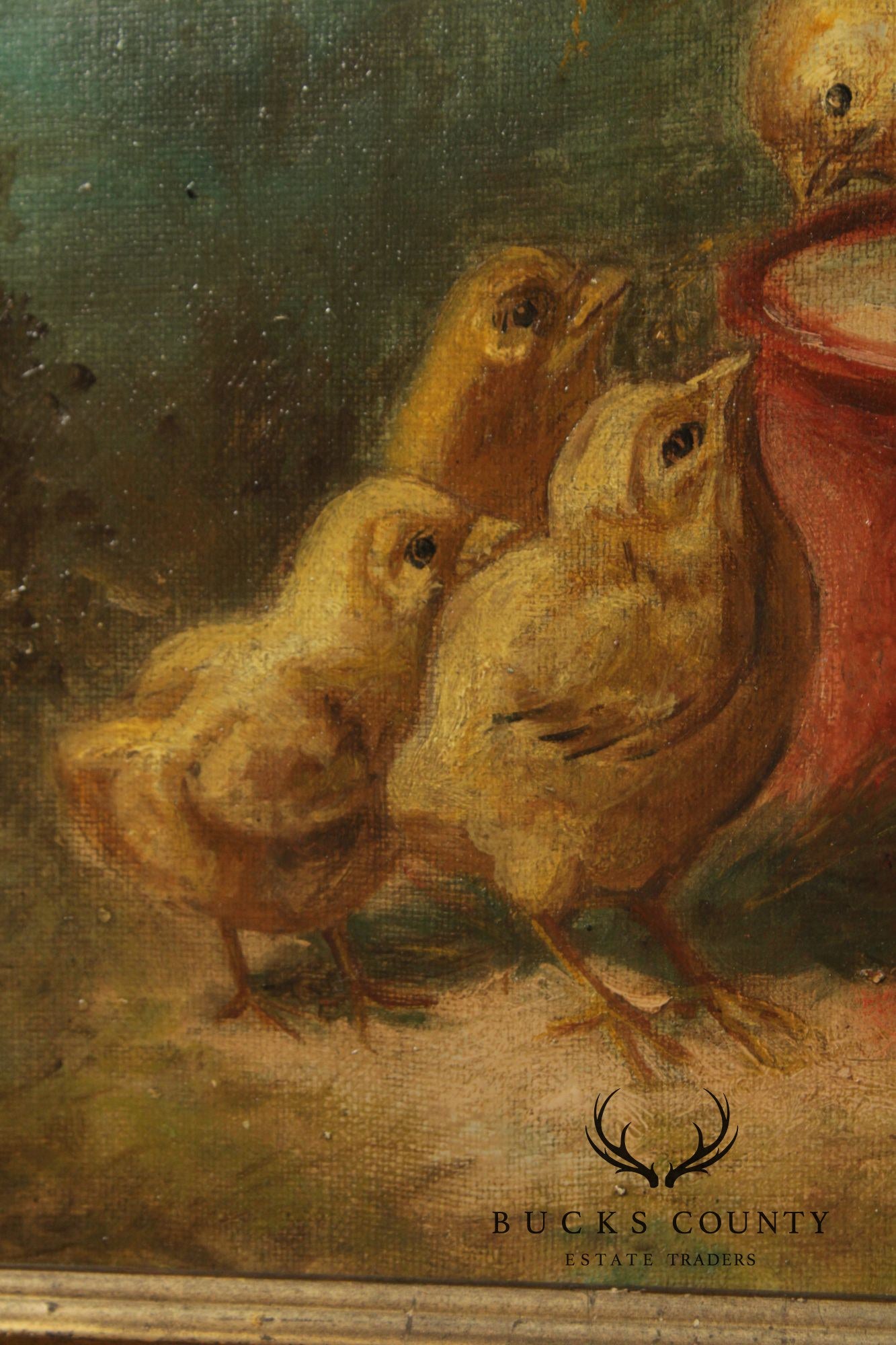 James Vincent Maginn Framed Painting, A Brood of Baby Chickens