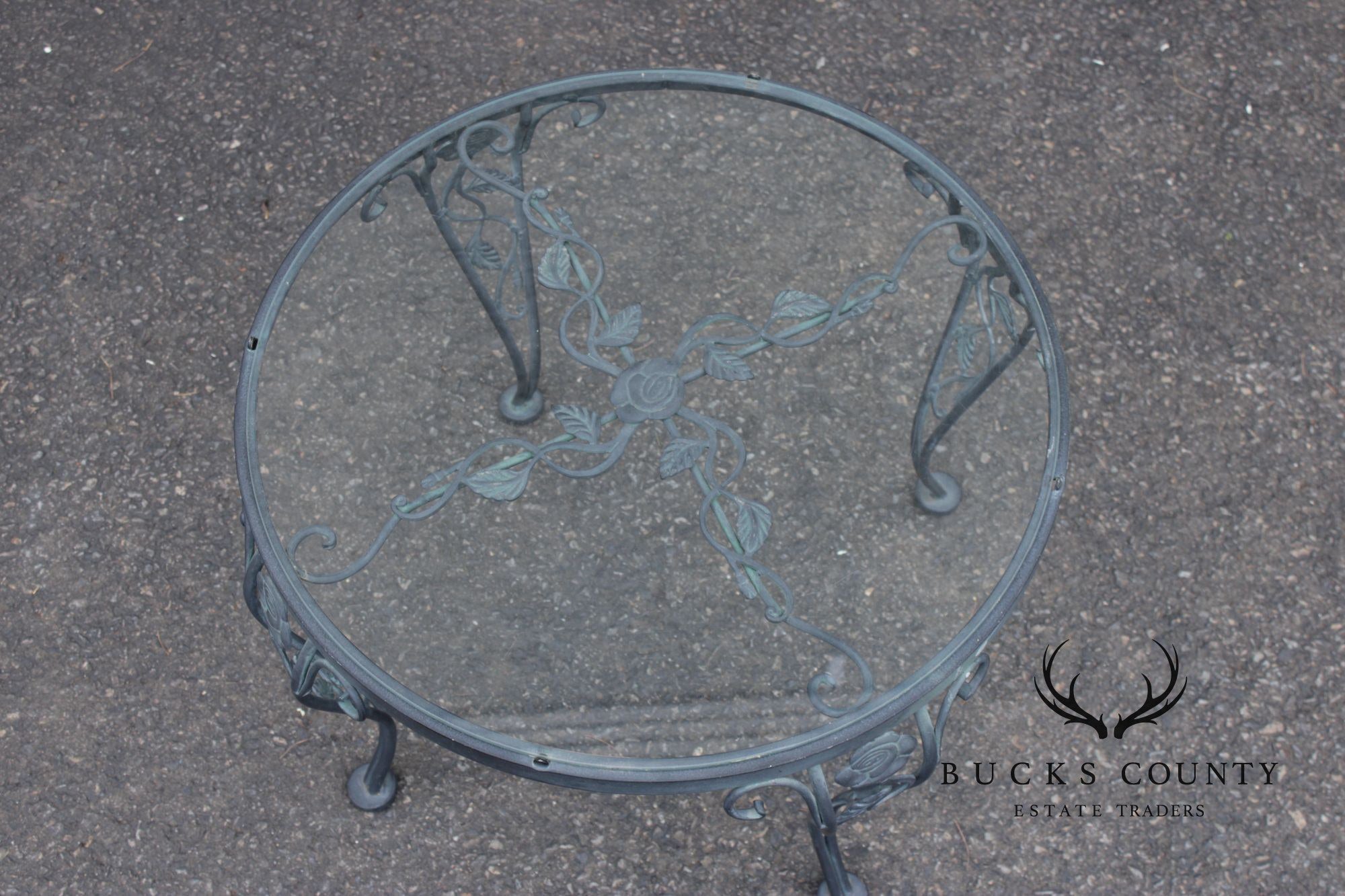 Woodard 'Chantilly Rose' Glass Top Wrought Iron Patio Side Table