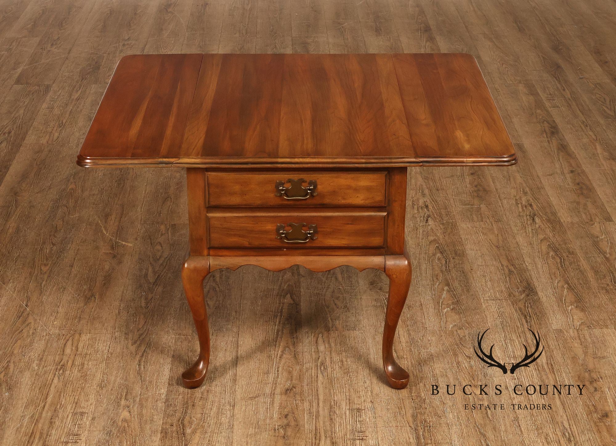 Pennsylvania House Vintage Pair Of Queen Anne Style Cherry Drop Leaf Two-Drawer End Tables