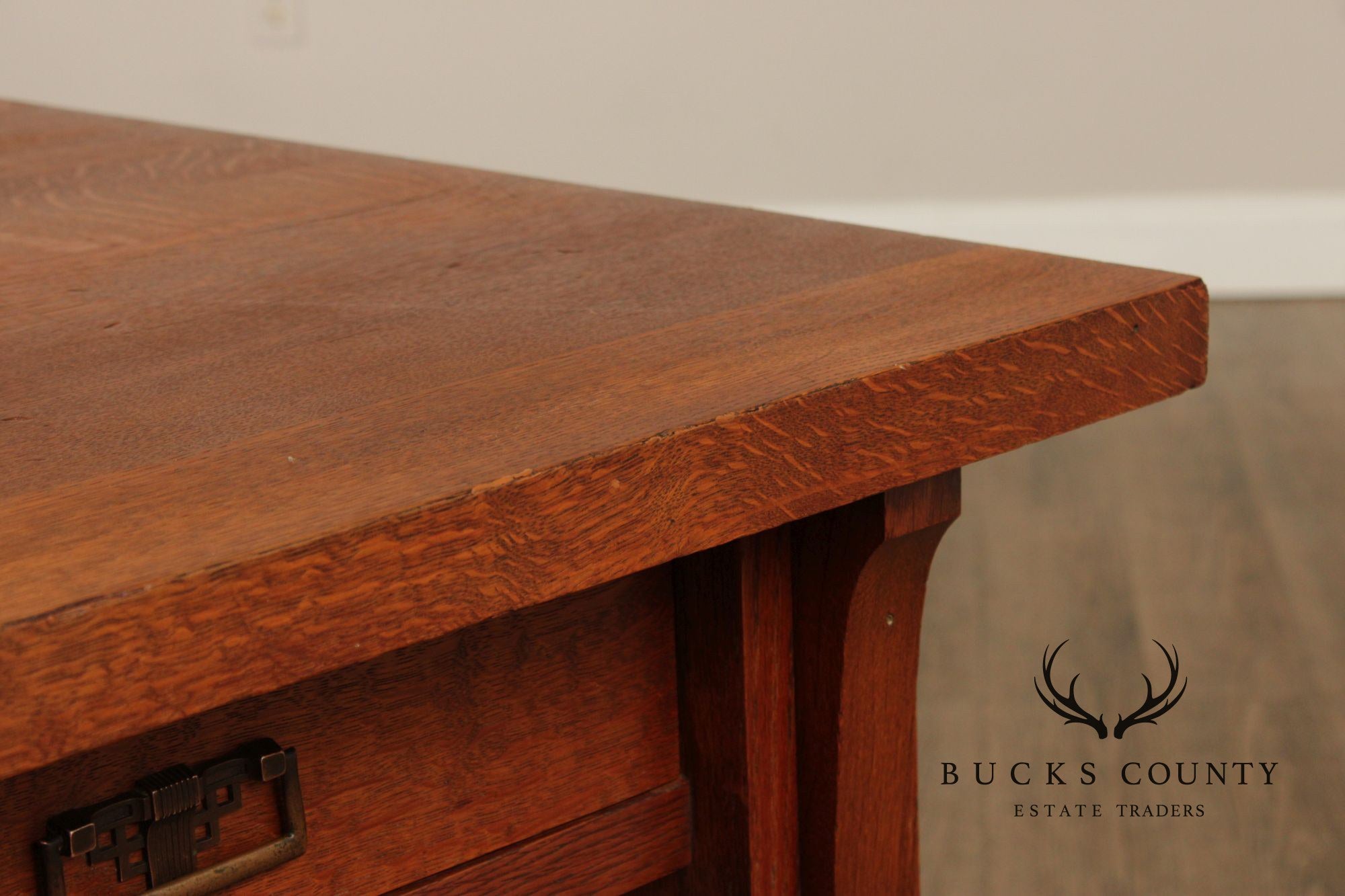 Antique Arts and Crafts Oak Library Table Writing Desk