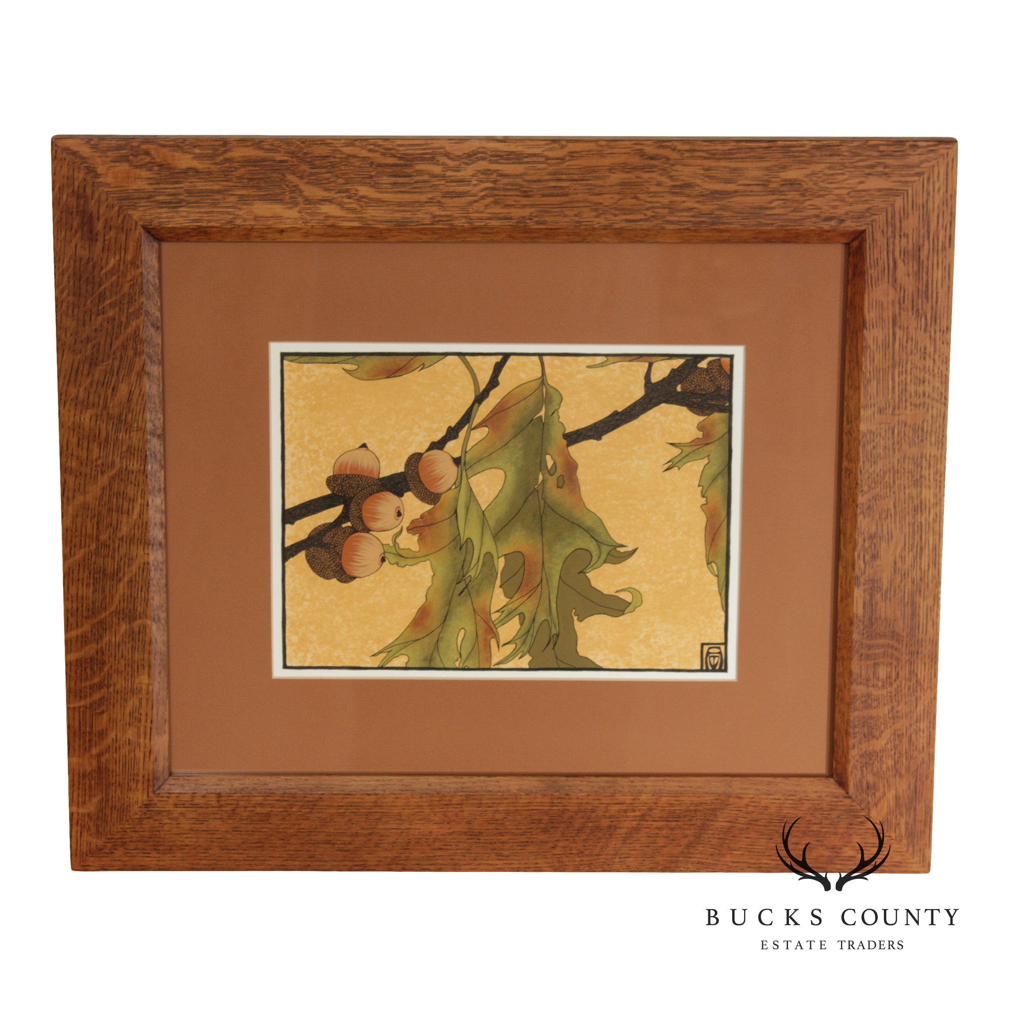 Anita Munman Arts & Crafts Style Framed Drawing, 'Pin Oak'
