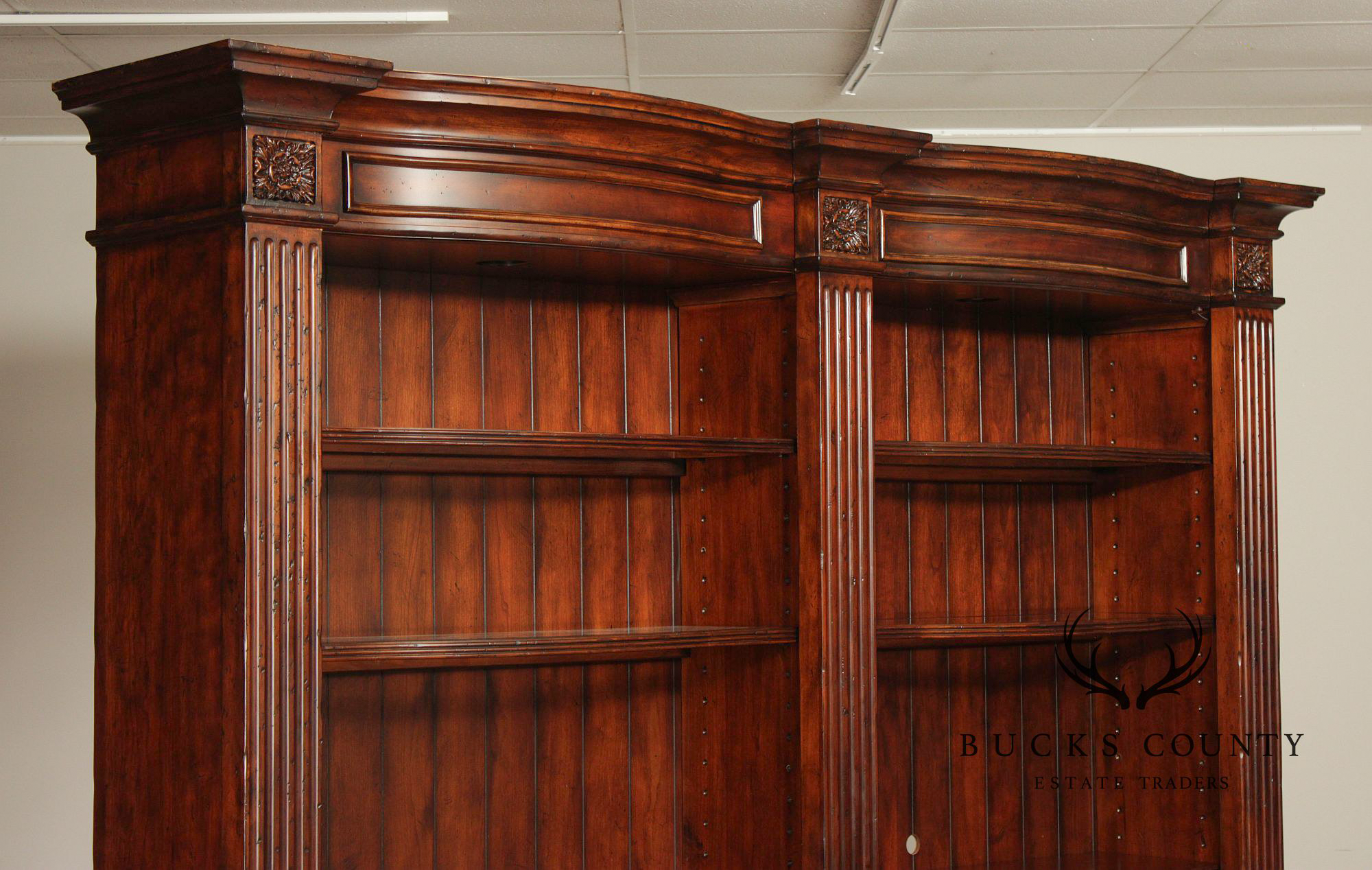 Large Traditional Lighted Double Bookcase