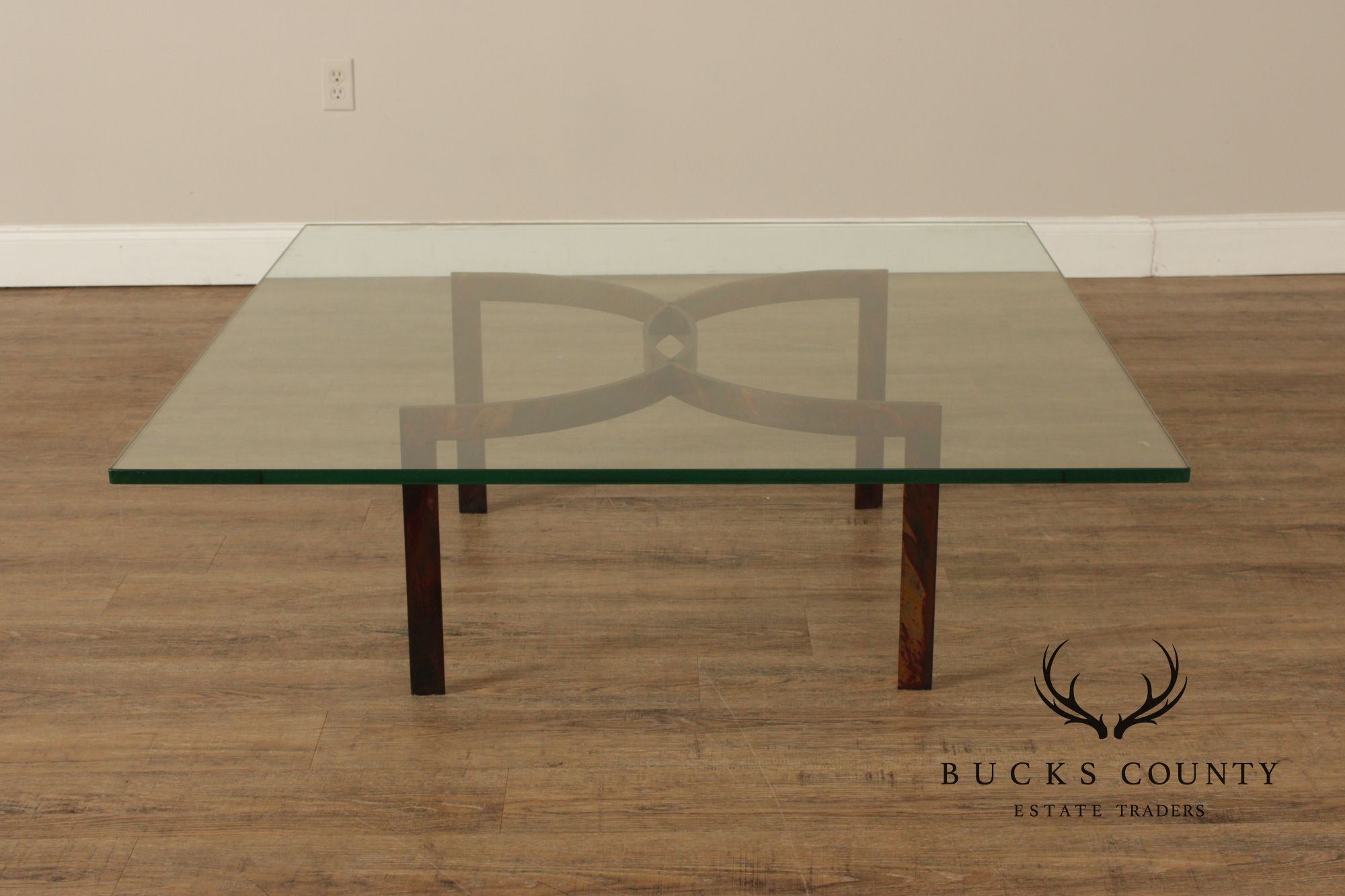 Brutalist Square Glass Top Steel Base Coffee Table