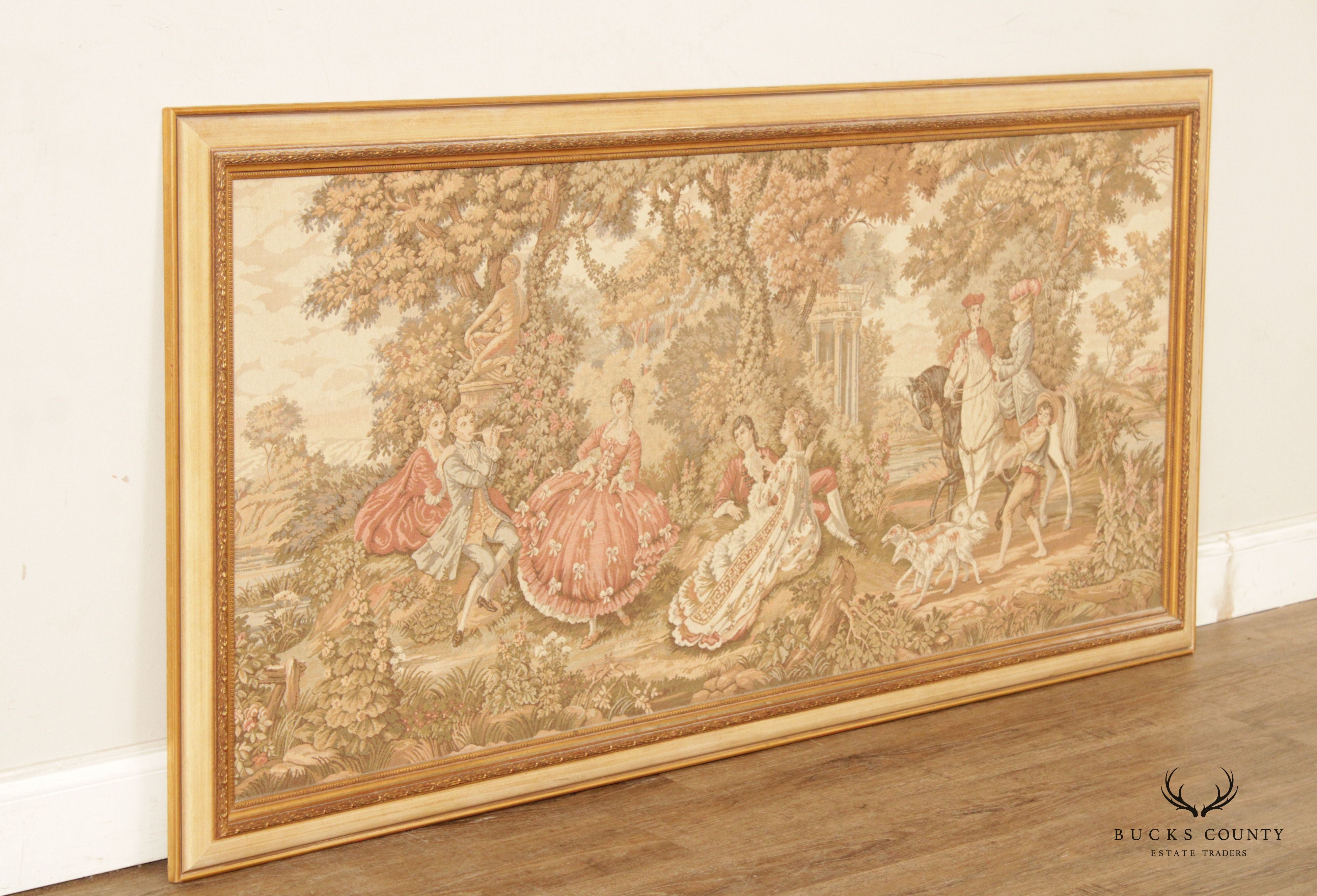 Vintage French Rococo Style Custom Framed Needlepoint Tapestry
