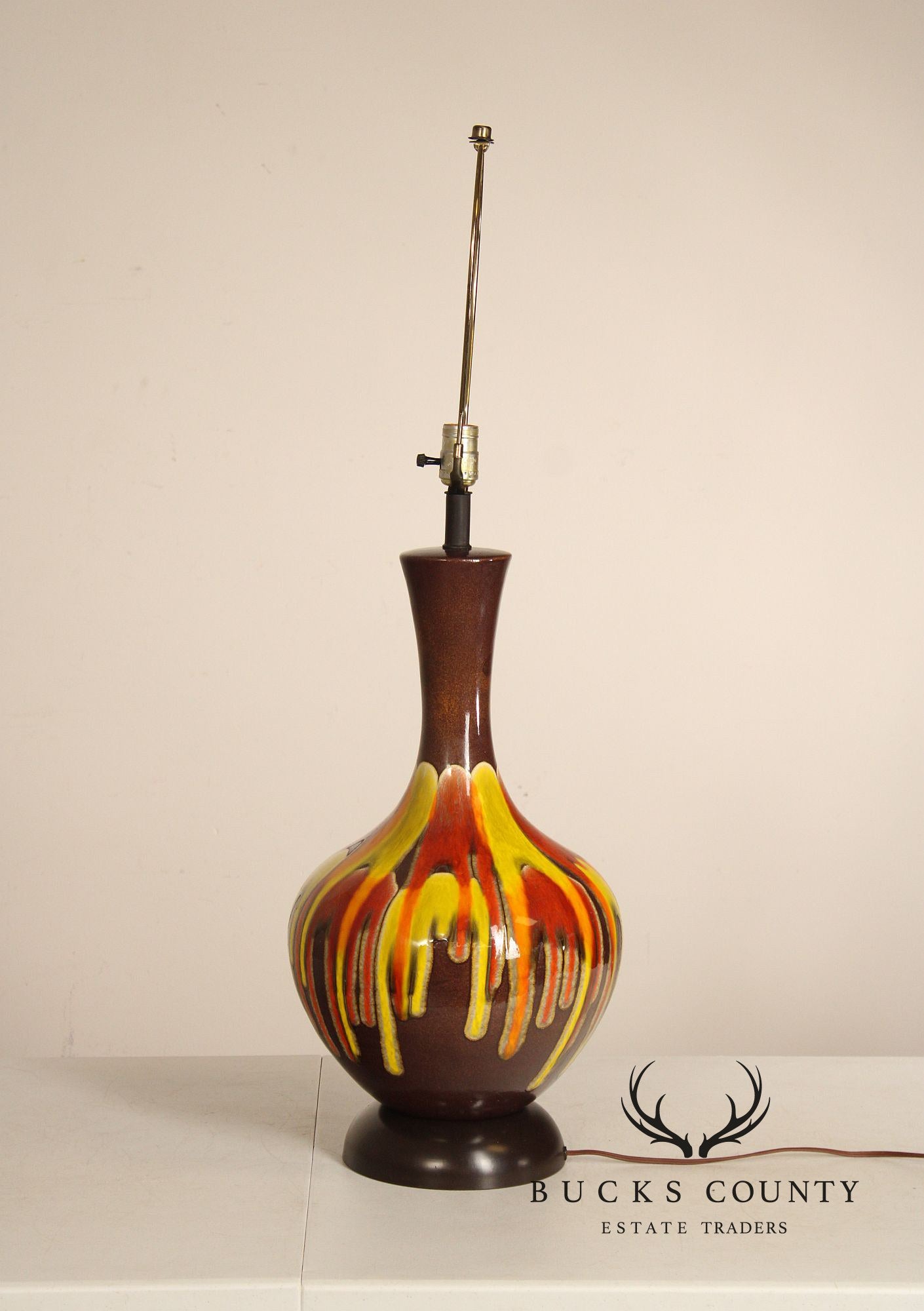 Mid Century Modern Pair of Drip Glazed Porcelain Table Lamps