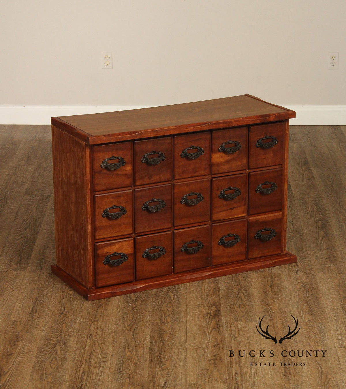 Vintage Apothecary Style Fifteen-Drawer Wood Storage Cabinet