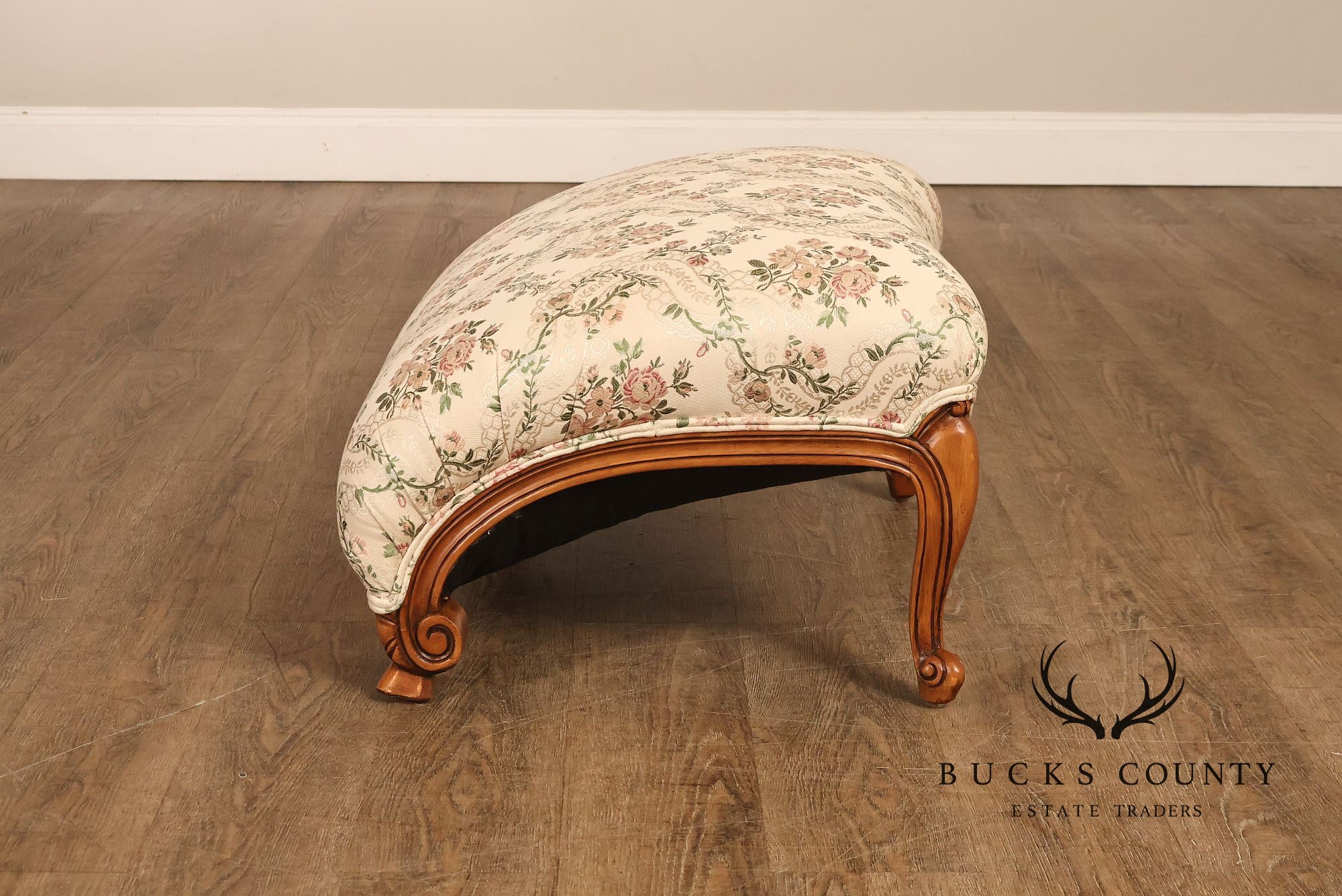 French Louis XV Style Two Piece Chaise Lounge Chair With Ottoman