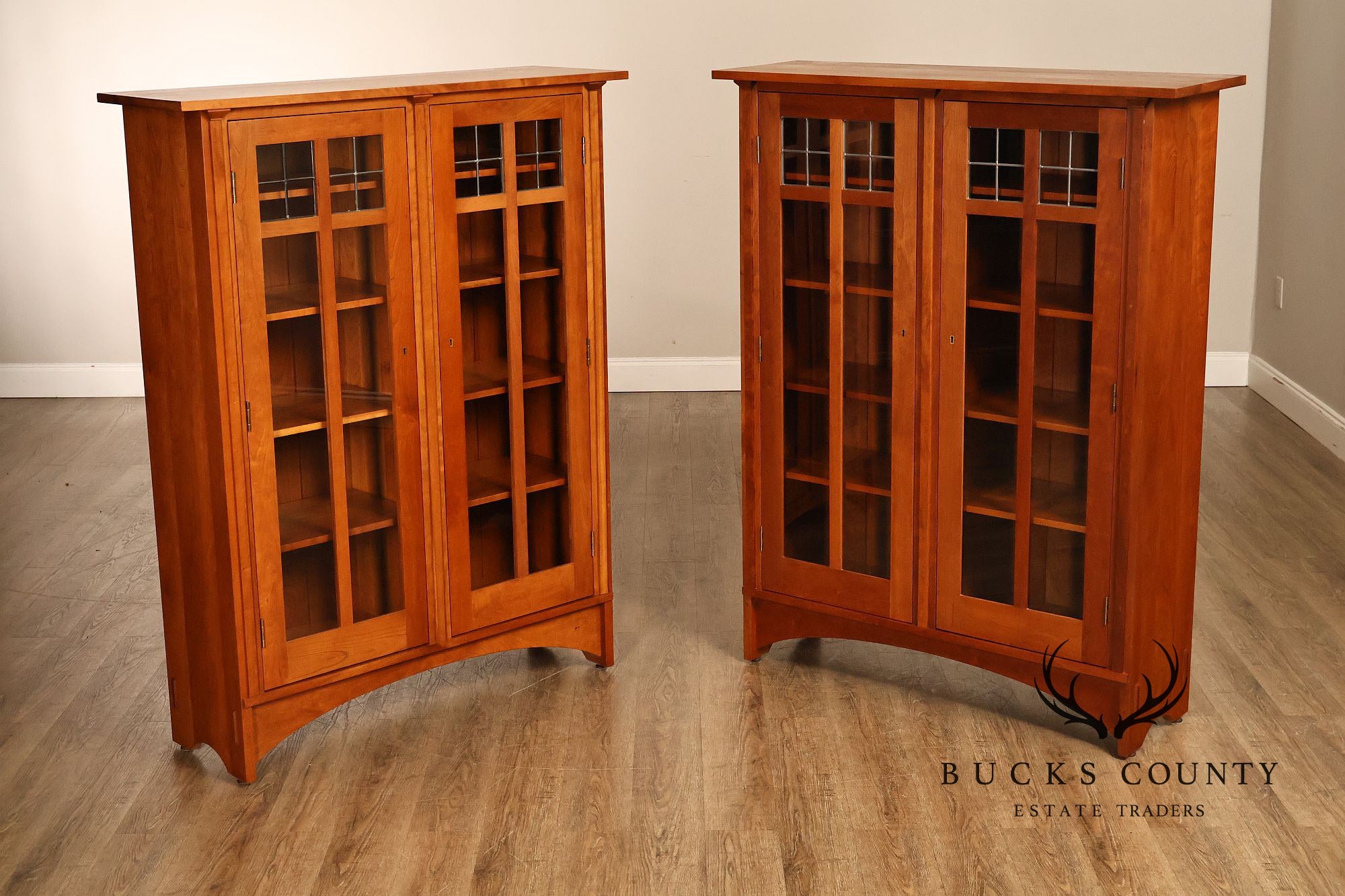 Stickley Mission Collection Pair of Harvey Ellis Cherry Bookcases