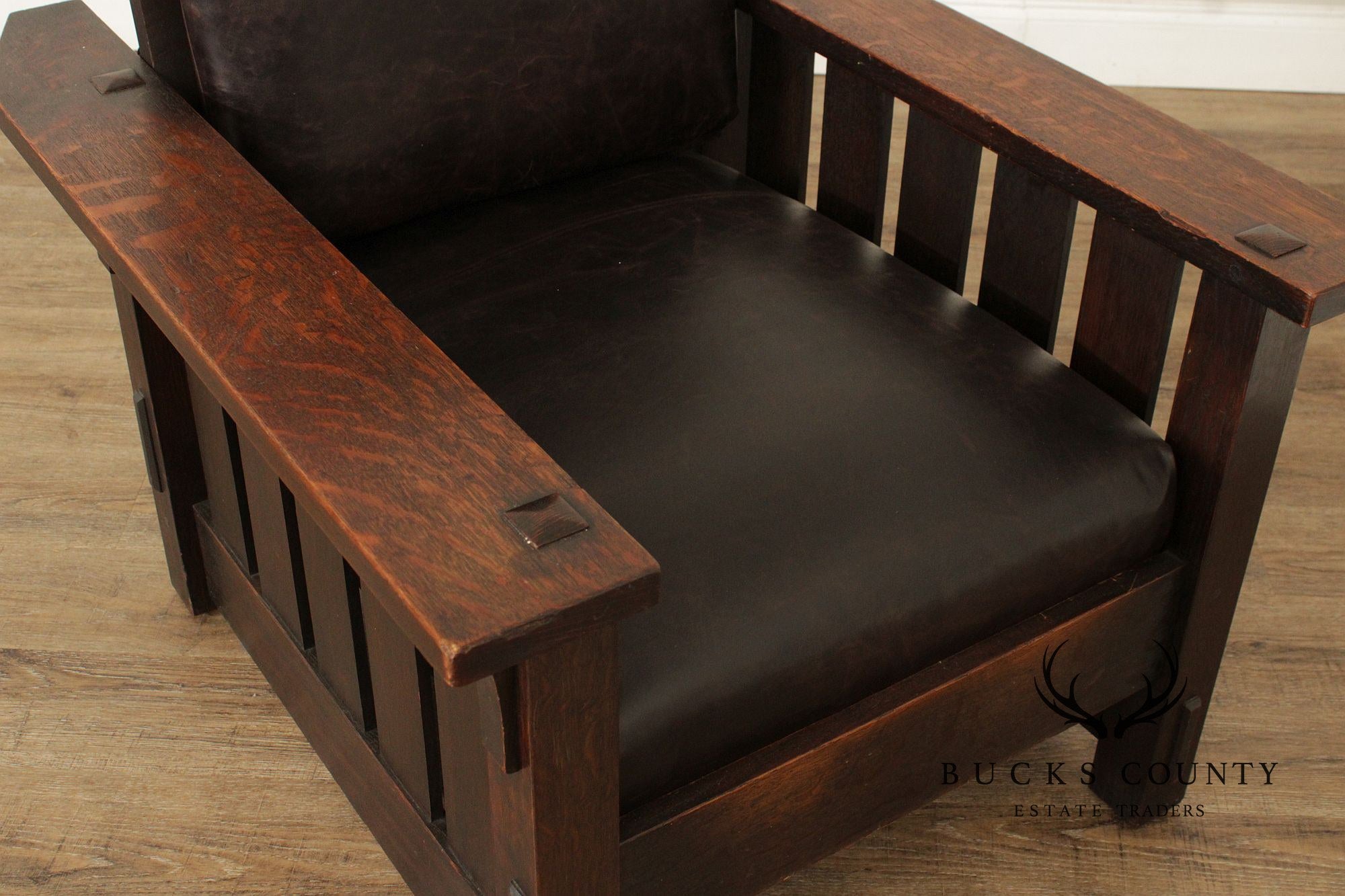 Gustav Stickley Antique Mission Oak and Leather Morris Chair