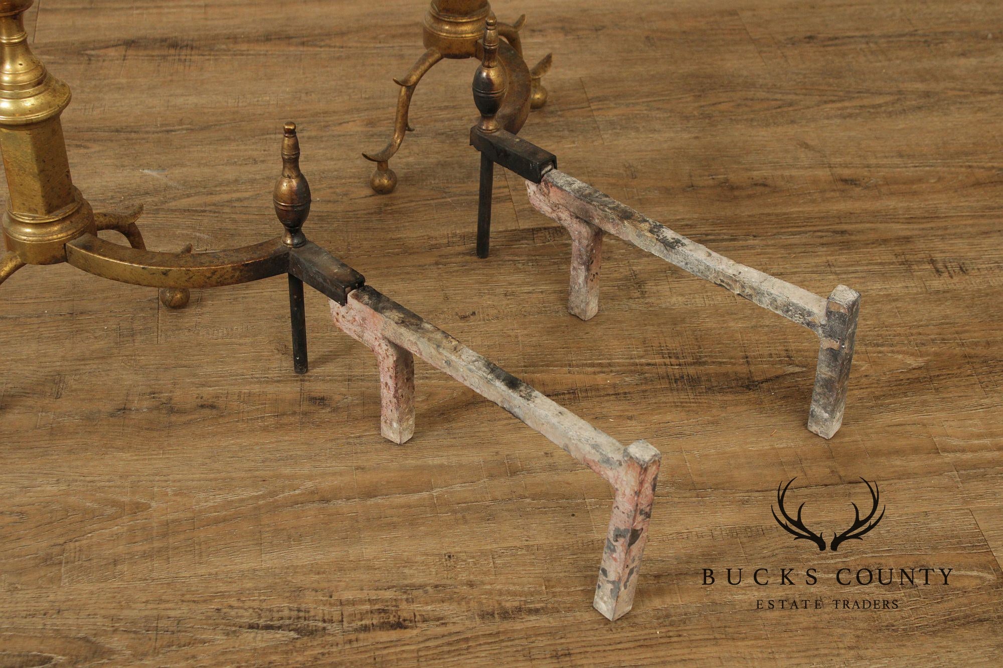 Vintage Federal Style Pair of Brass Andirons