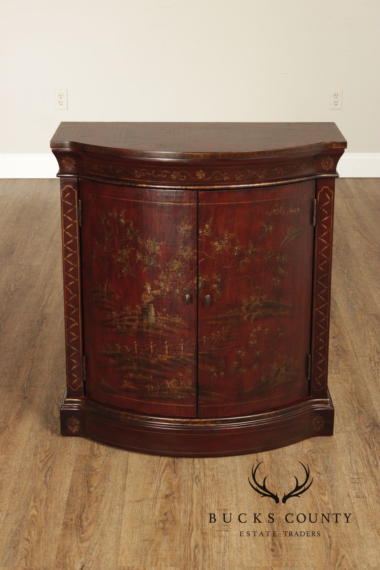 Ethan Allen Chinoiserie Decorated Demilune Cabinet